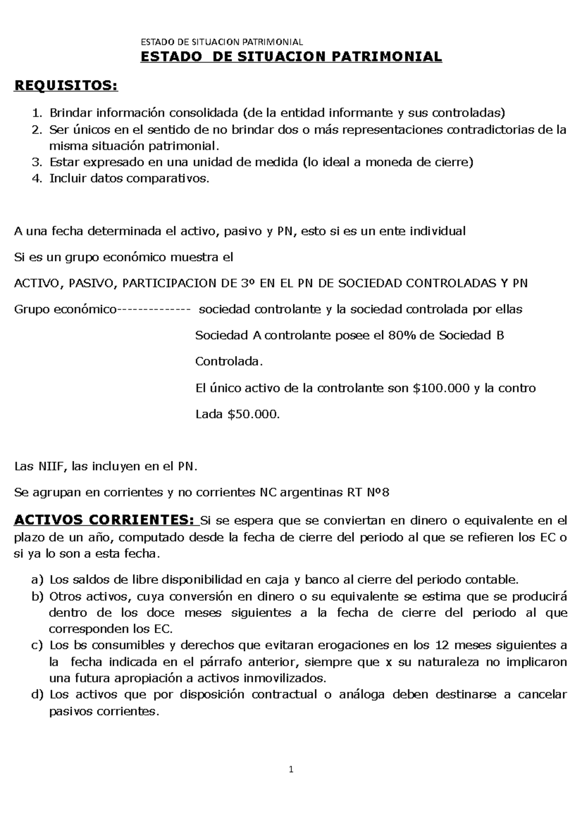 Resumen Estado de Situación Patrimonial - ESTADO DE SITUACION ...