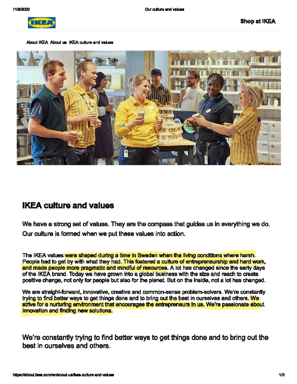 About IKEA - ikea information - Our culture and values IKEA Shop at ...