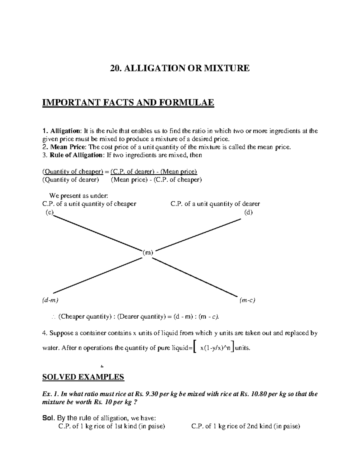 Alligation and Simple Interest Concepts and Example Solutions - Studocu