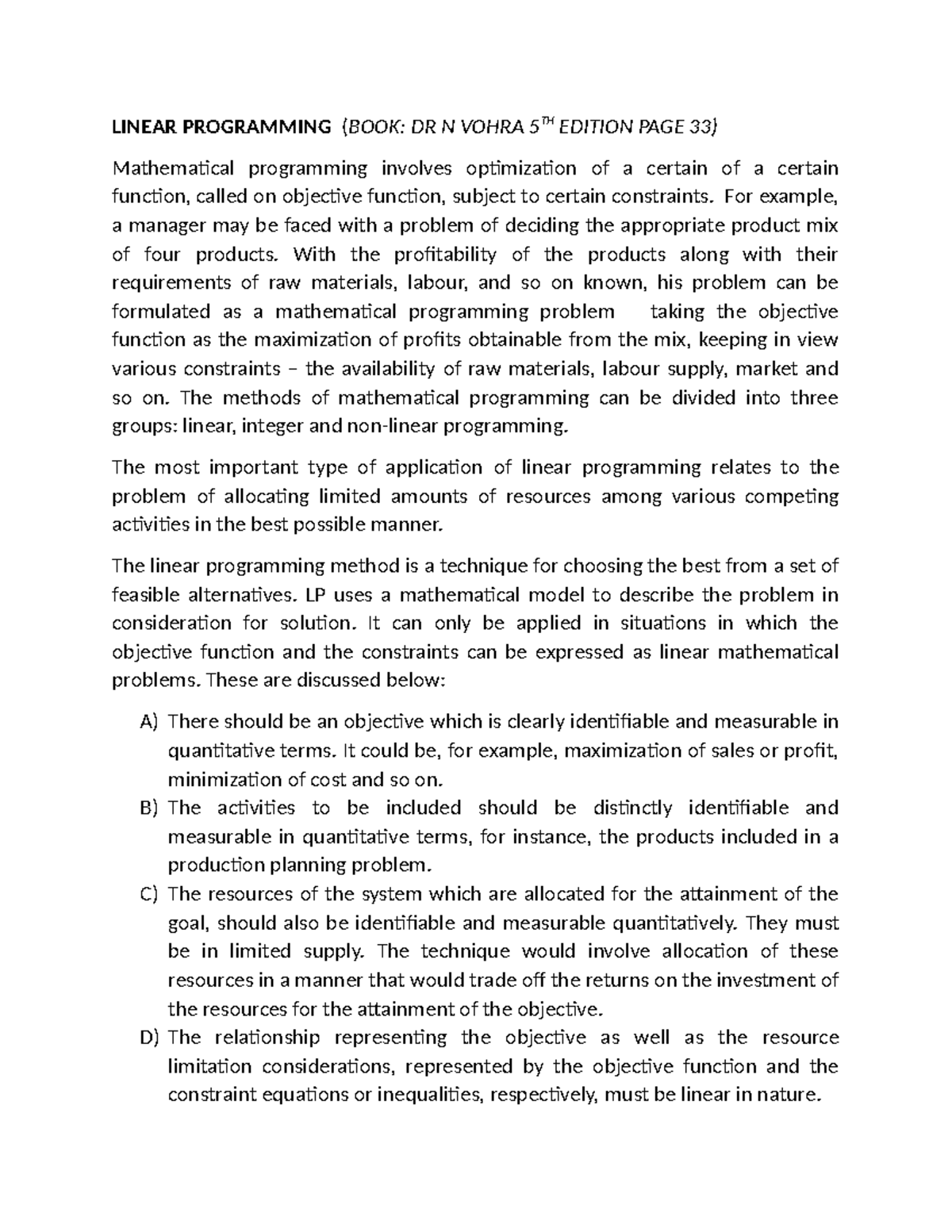 Linear Programming (LPP) Study Notes for MATH 305 - Studocu