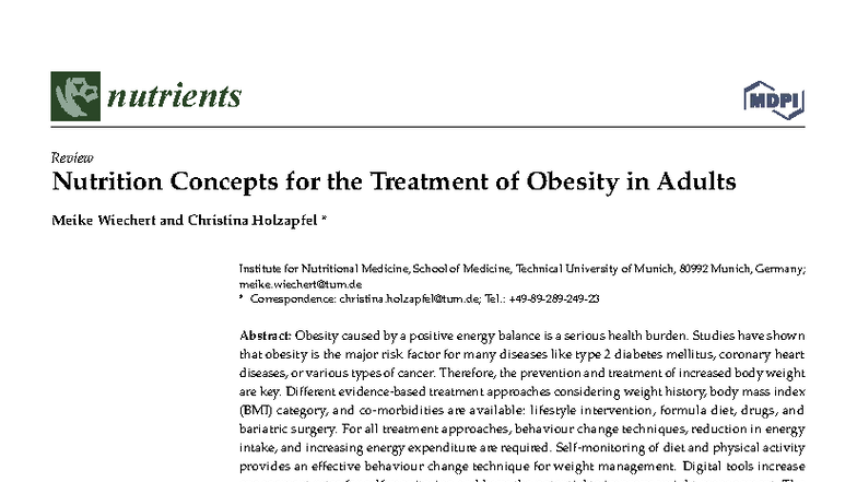 Nutrients Review: Nutrition Concepts for Obesity Treatment in Adults ...
