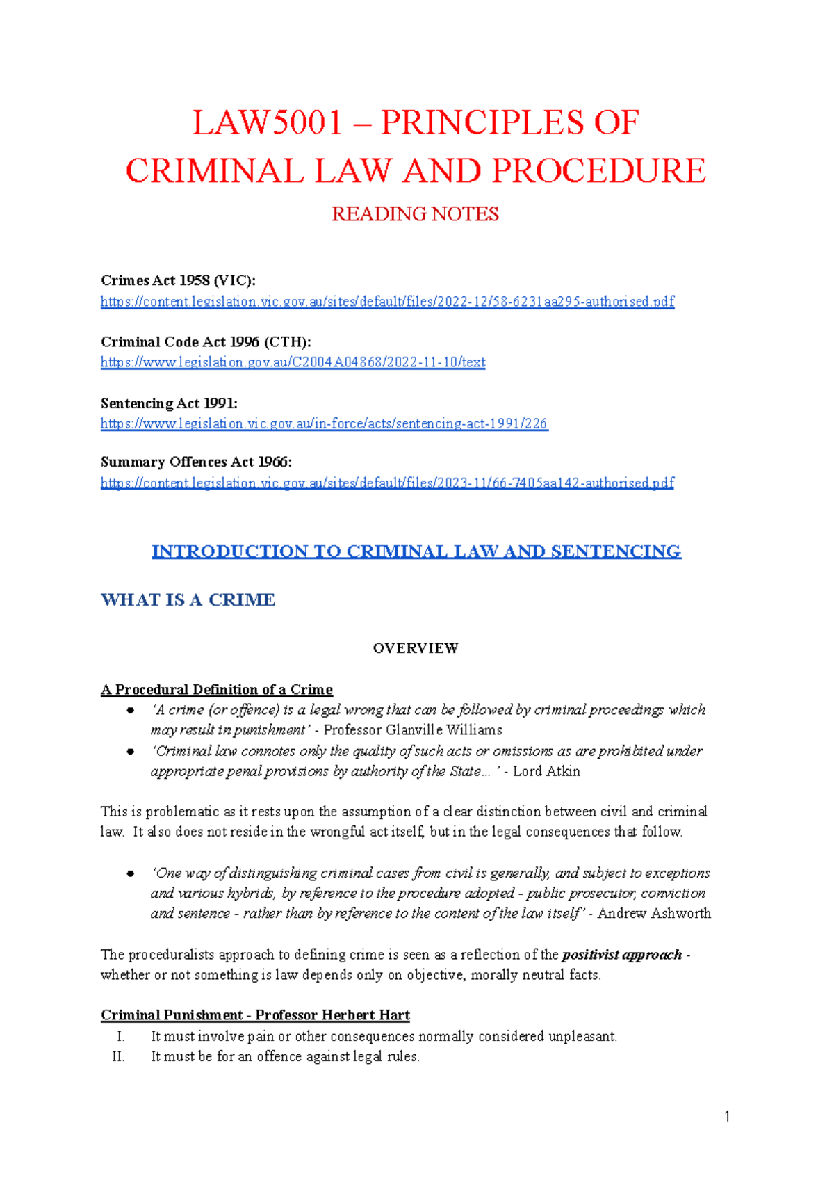 LAW5001 Final Exam Notes: Principles of Criminal Law and Procedure ...