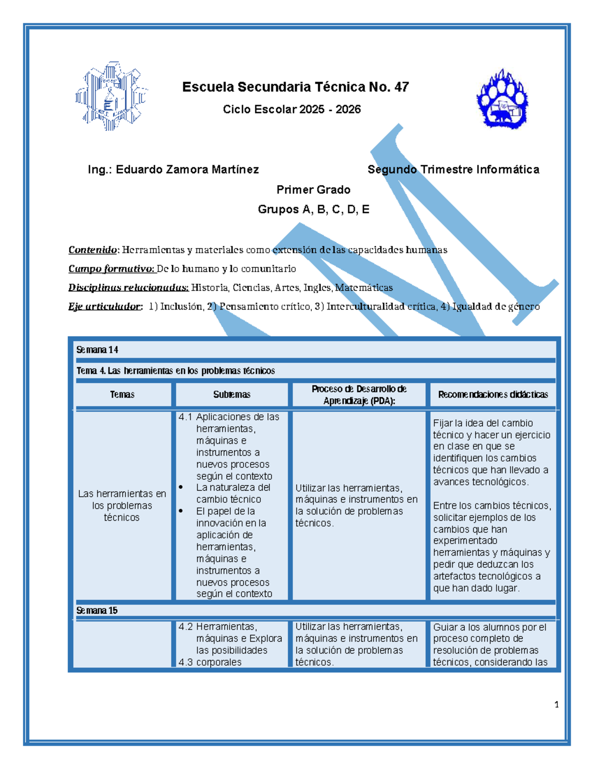 Planeación de Informática 1er Grado - Segundo Trimestre 2025-2026 - Document Preview