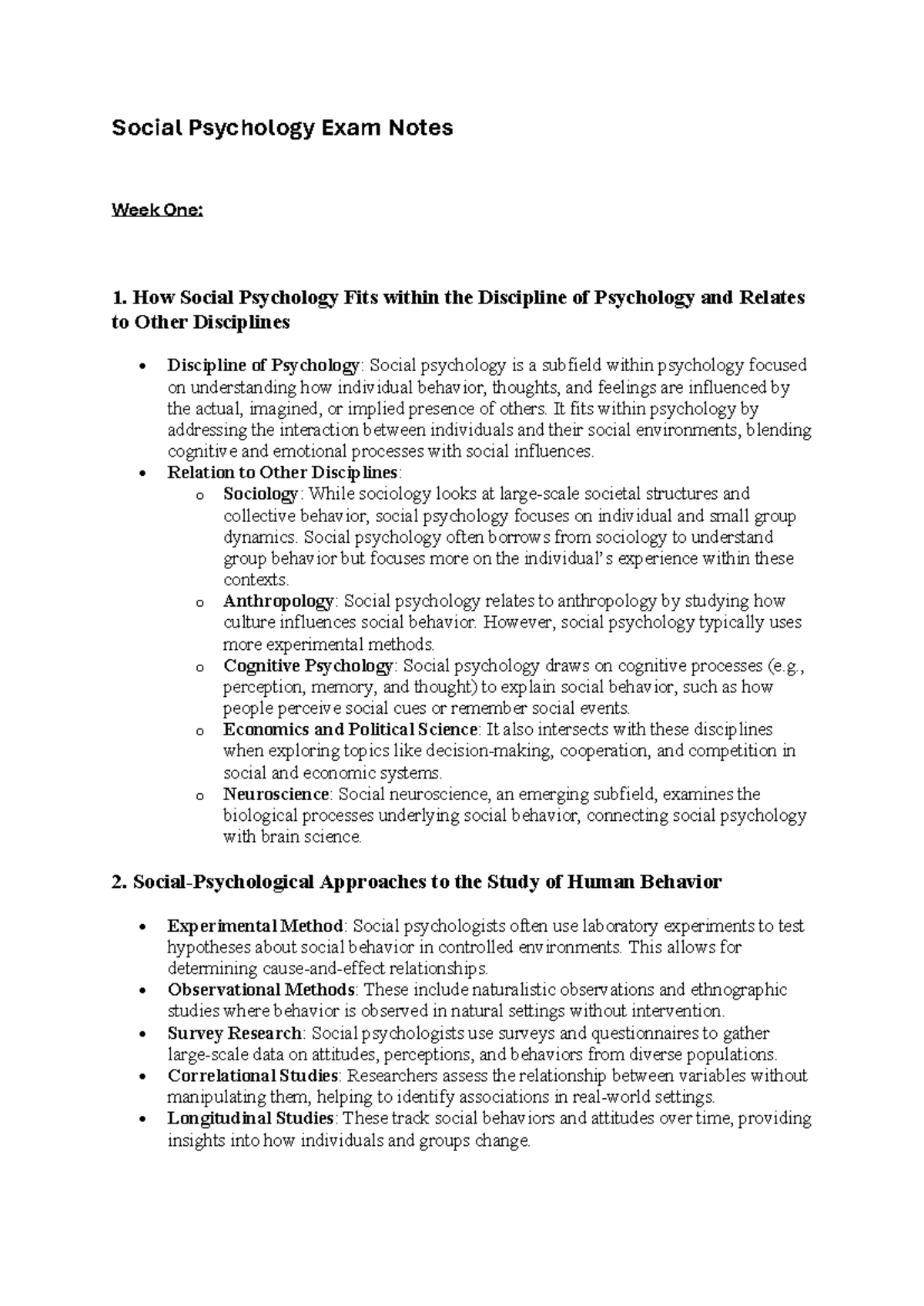 Social Psychology Exam Notes (PSY 101) - Week 1 Overview - Studocu