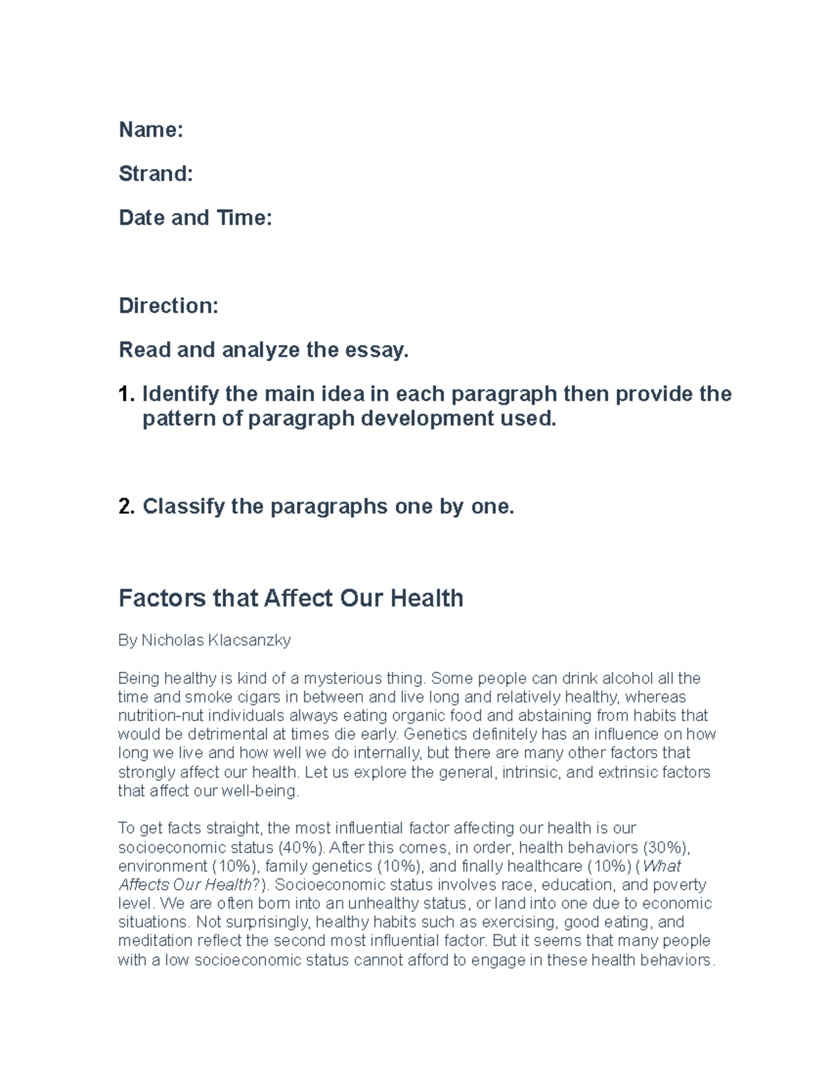 Activity - Paragraph Development English for Academic and Professional ...