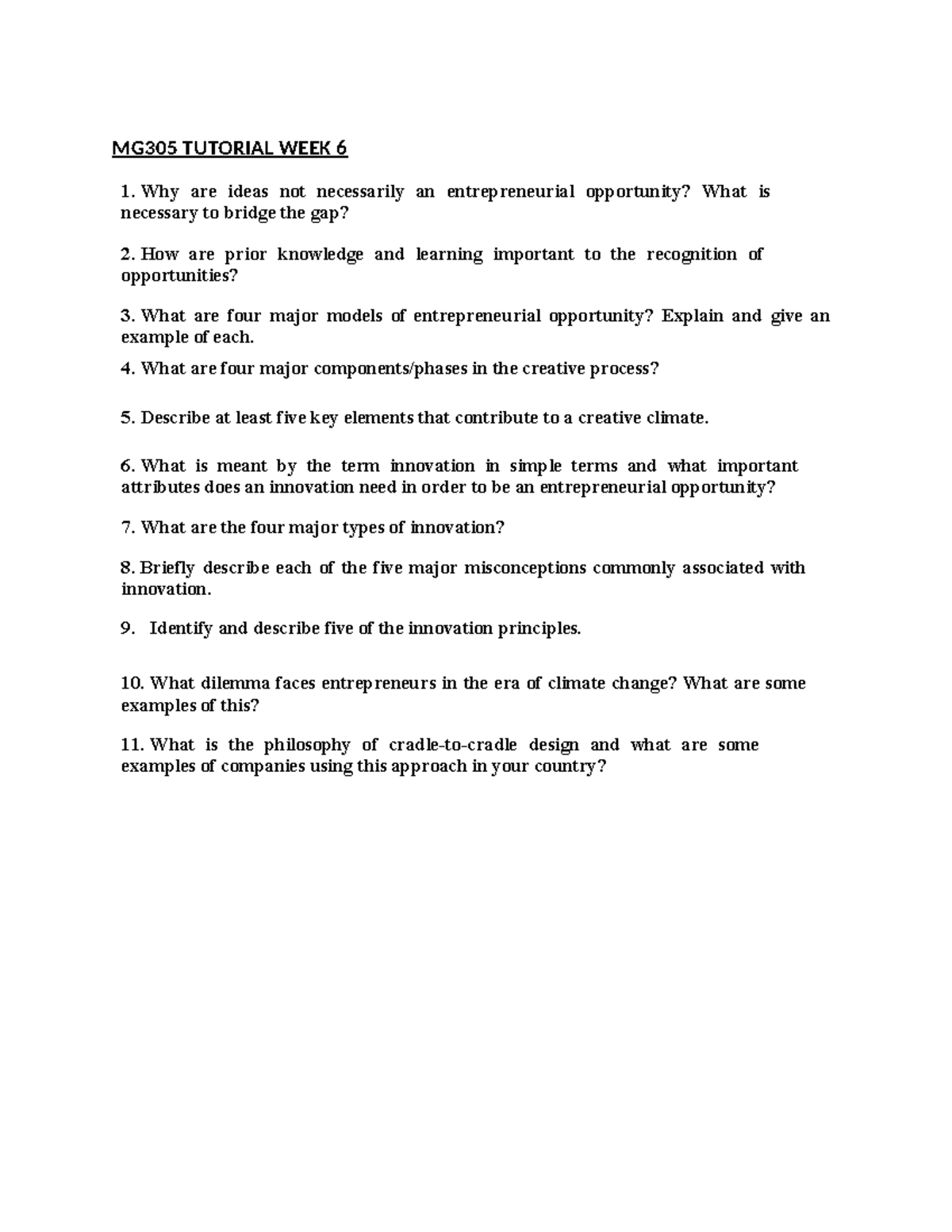 MG305 Tutorial WEEK 6 uuuu - MG305 TUTORIAL WEEK 6 Why are ideas not ...