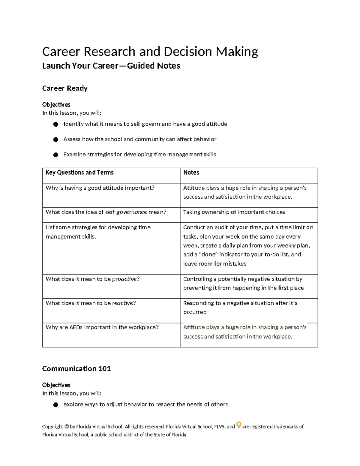 Career Ready: Guided Notes on Career Research & Decision Making - Studocu