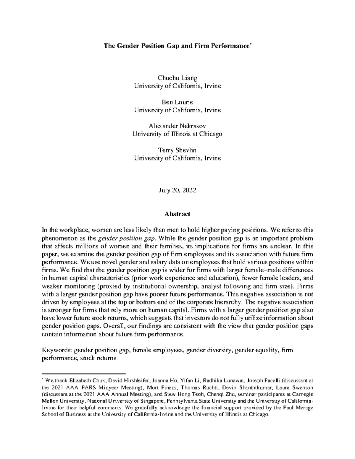 The Gender Position Gap and Its Impact on Firm Performance: Evidence ...