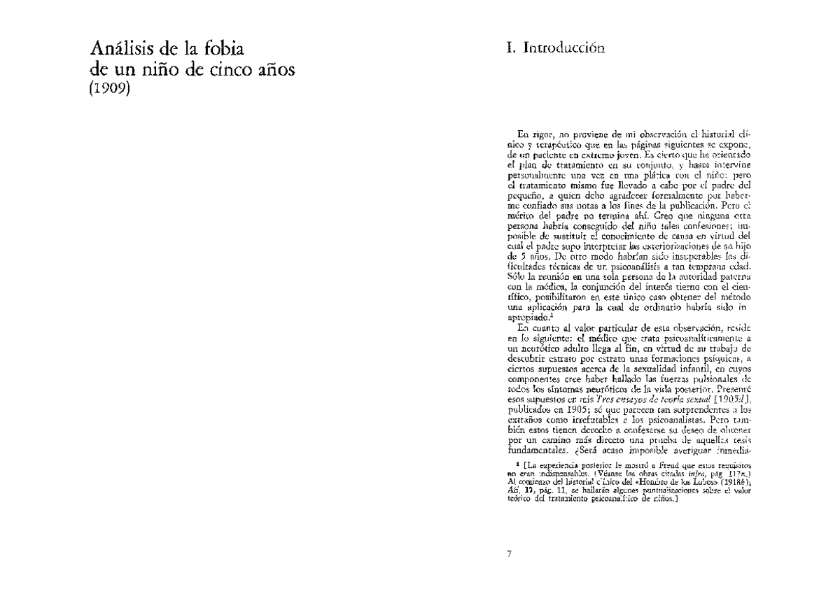 Caso Juanito Hans: Análisis Psicoanalítico de la Fobia Infantil - Studocu