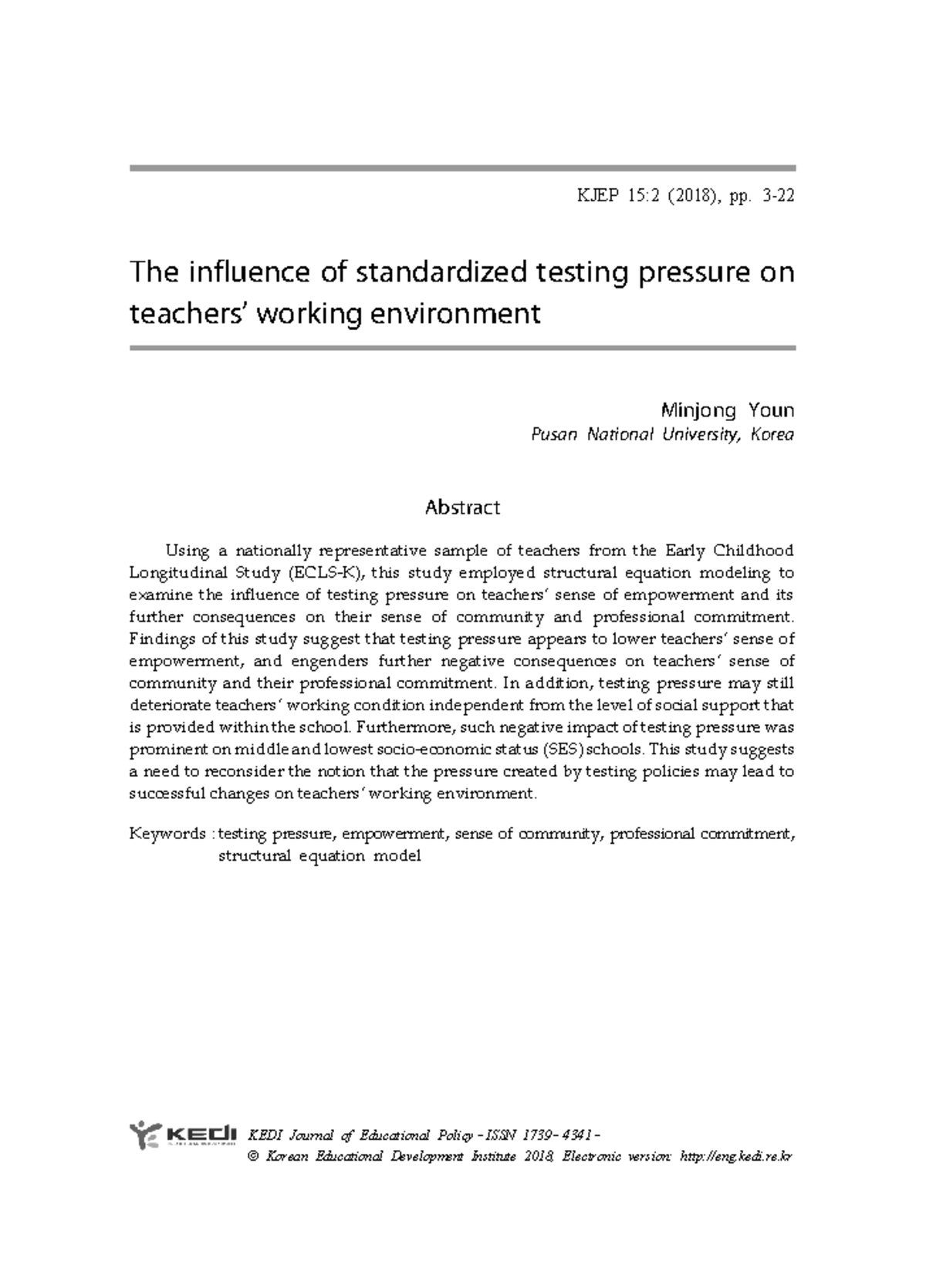 KJEP 15:2 (2018) - Impact of Standardized Testing Pressure on Teacher ...