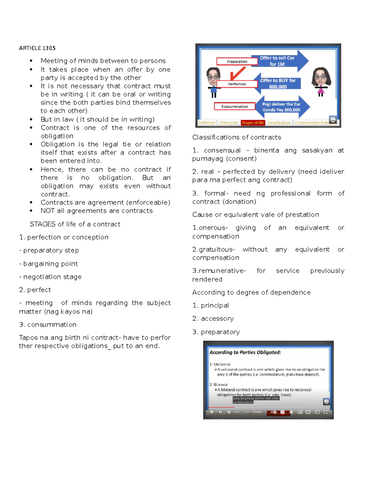 Contracts - esdhgghjk - ARTICLE 1305 Meeting of minds between to ...