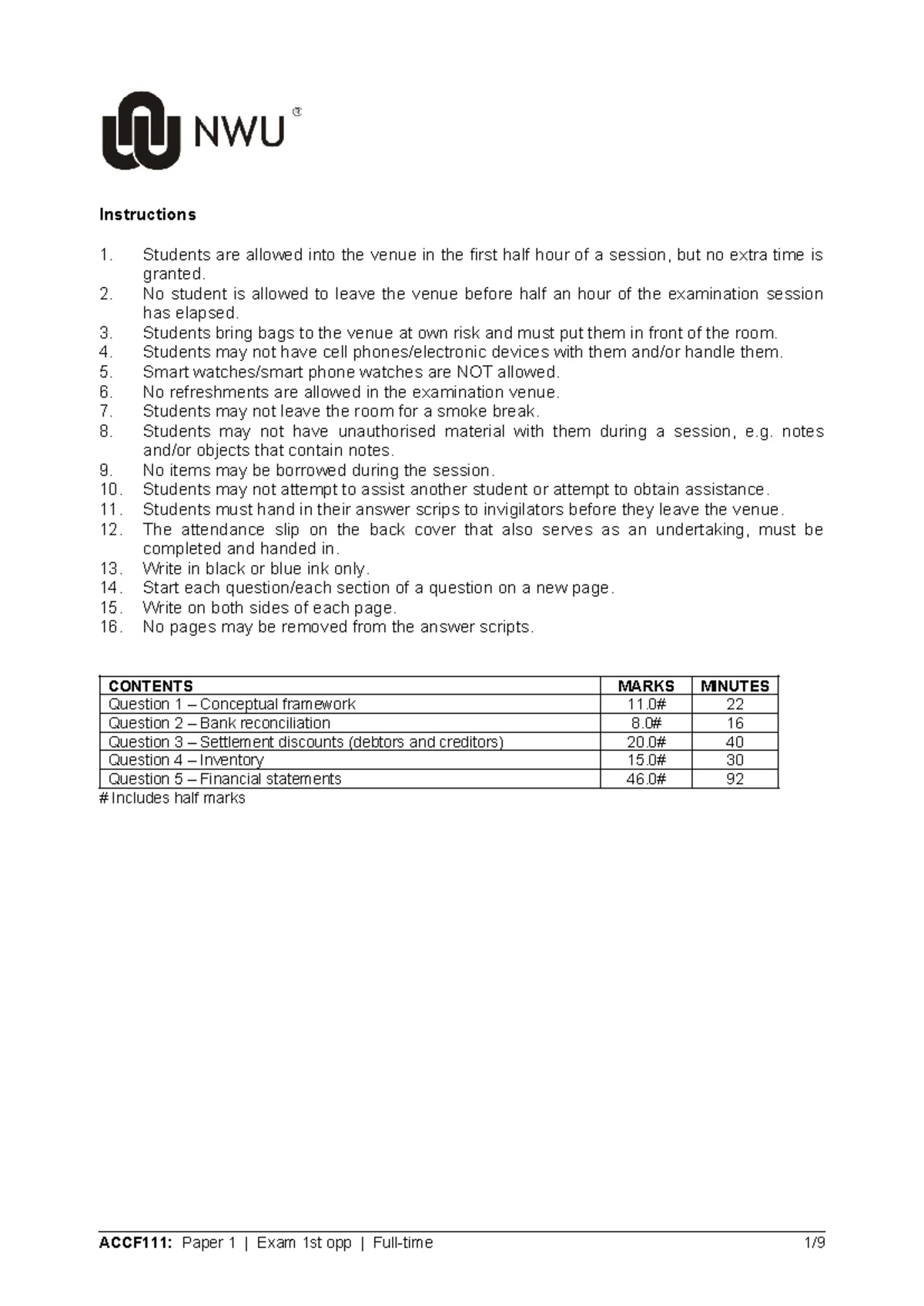 ACCC 112 2022 Class Test 2 Instructions and Questions Breakdown - Studocu