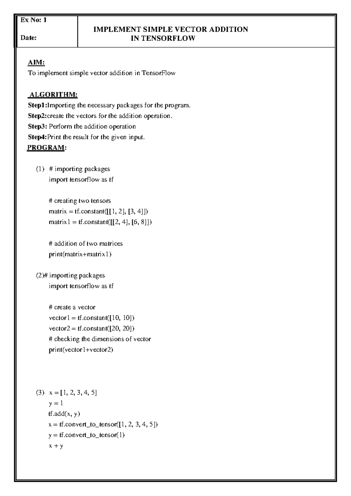 NNDL Lab Manual: Implementing Vector Addition, Perceptron, and CNN in ...