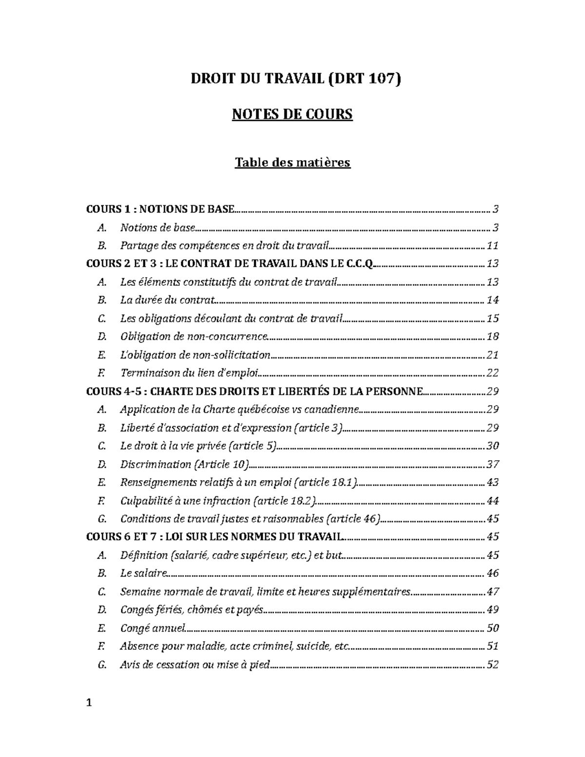 Notes de cours DRT 107 Michaud - Été 2021 - DROIT DU TRAVAIL (DRT 107 ...