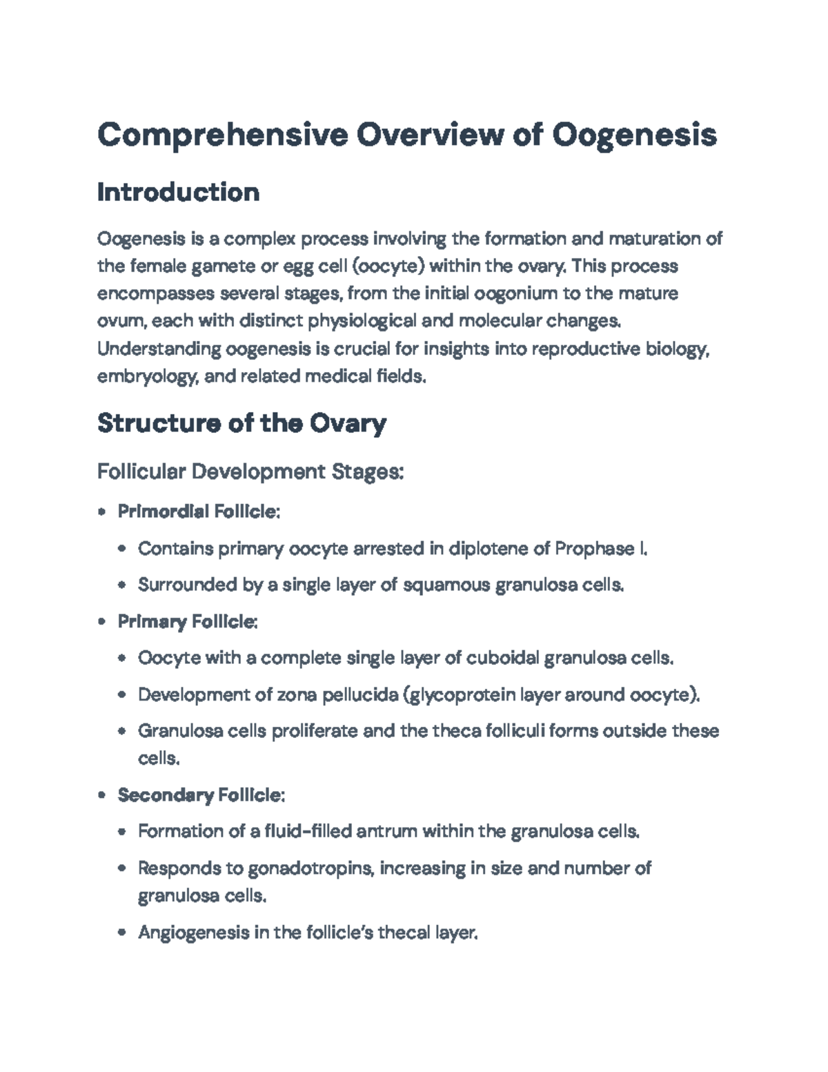 Comprehensive Overview of Oogenesis: Processes and Hormonal Regulation ...