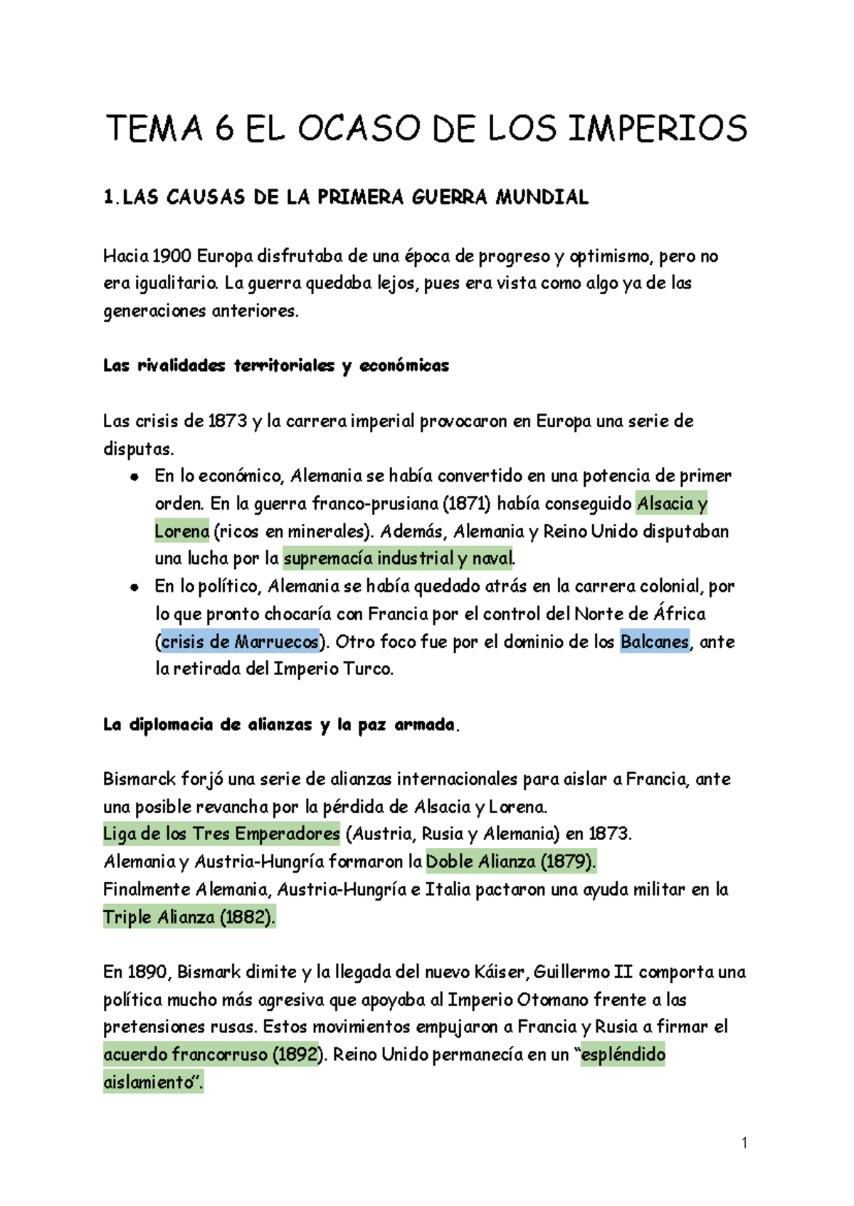 TEMA 6: Causas y Consecuencias de la Primera Guerra Mundial - Document Preview