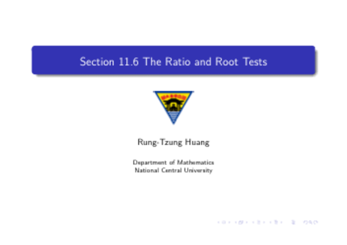 Calculus 11 - Notes on Ratio and Root Tests Concepts - Studocu