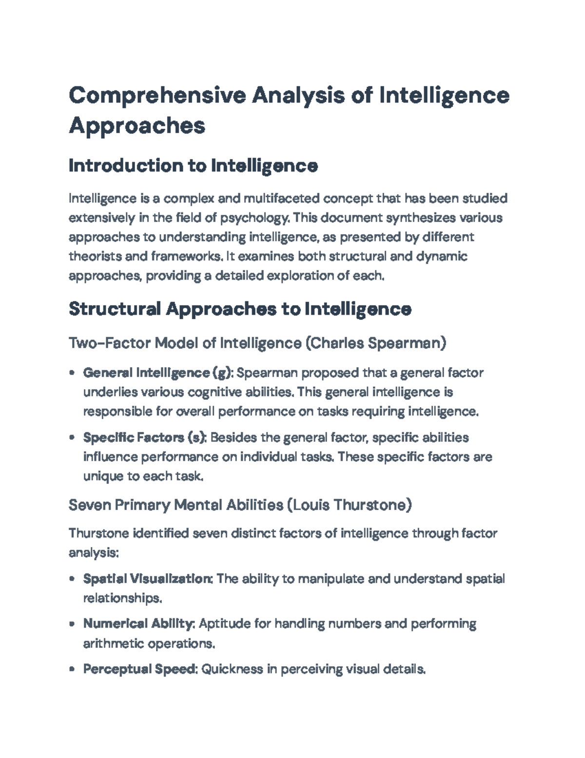 Comprehensive Analysis of Intelligence: Structural & Dynamic Approaches ...