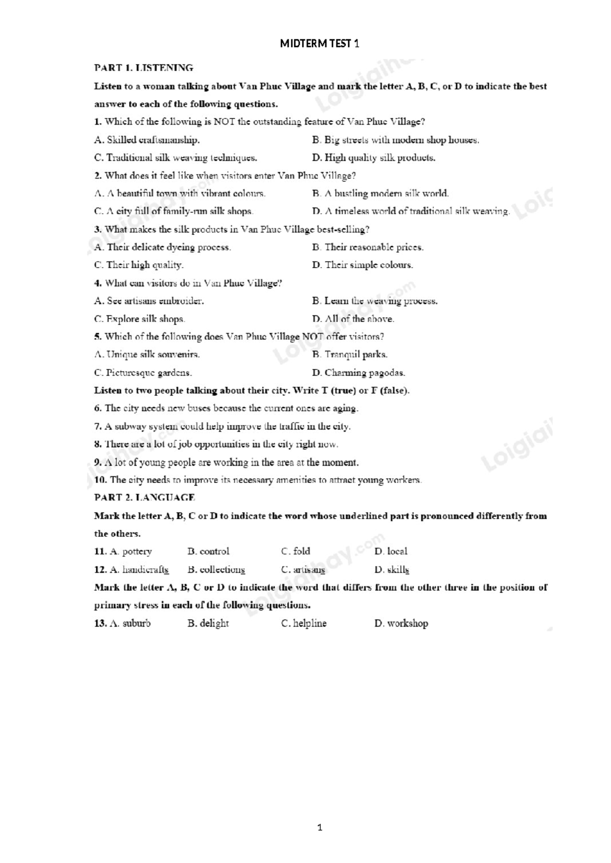 MIDTERM TEST 1 - LISTENING & LANGUAGE PRACTICE - Studocu