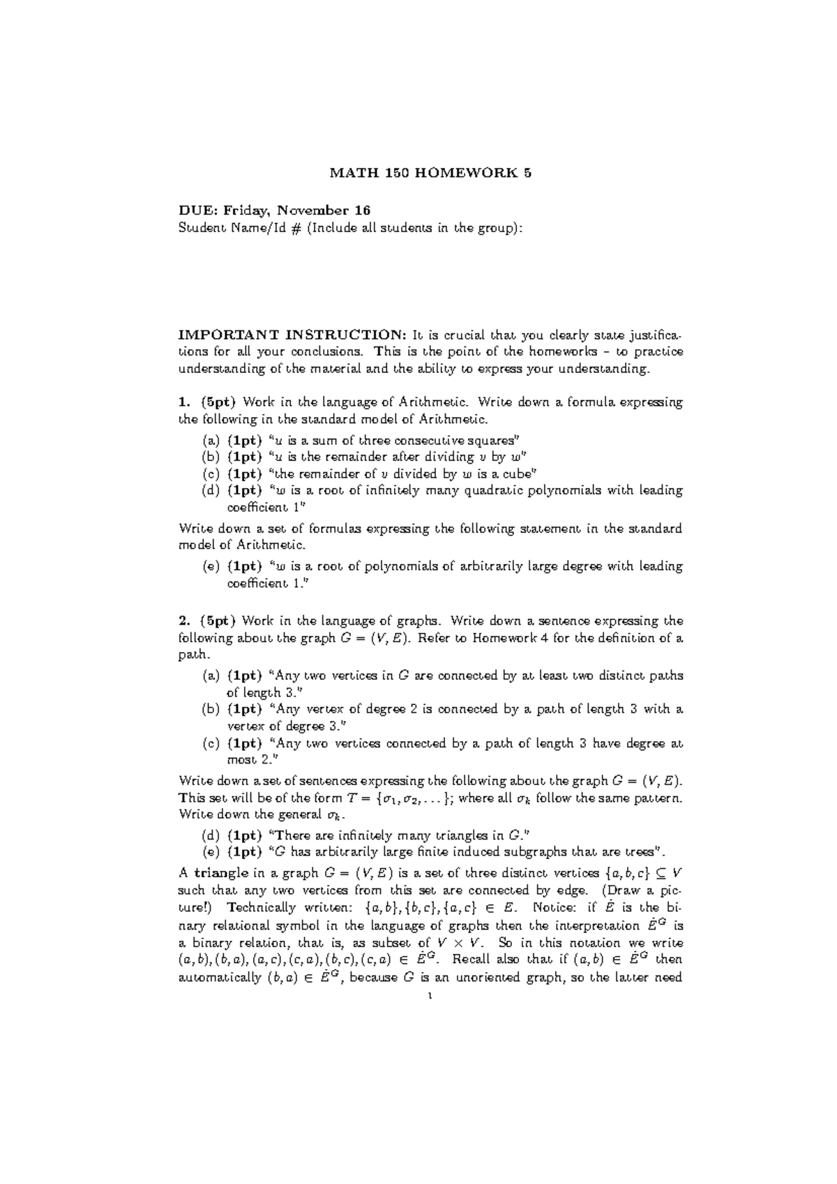 MATH 150 Homework 5 Instructions and Problems - Studocu