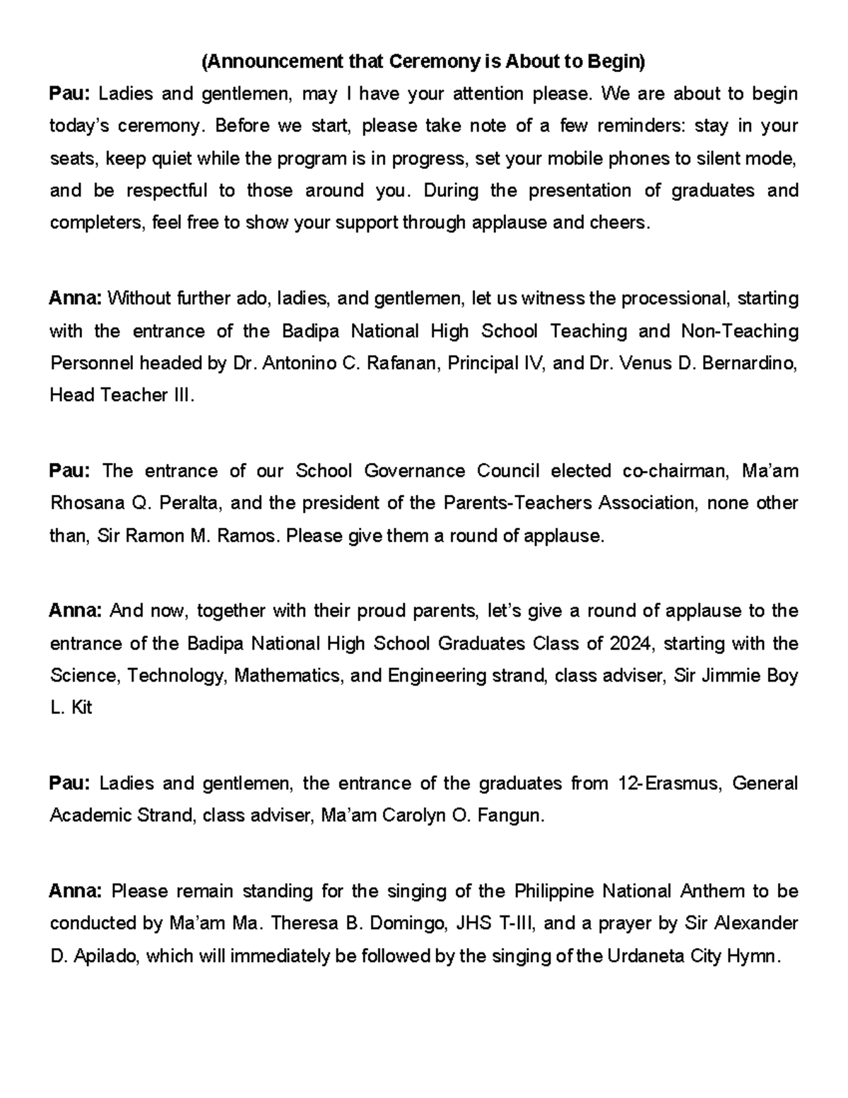 Script for Graduation and Completion Ceremony 2025 - Studocu