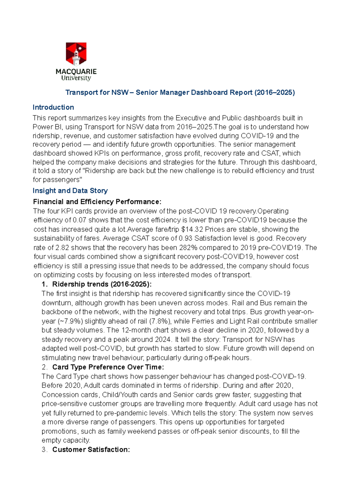 BUSA2020 Senior Manager Dashboard Report Insights and Analysis - Studocu