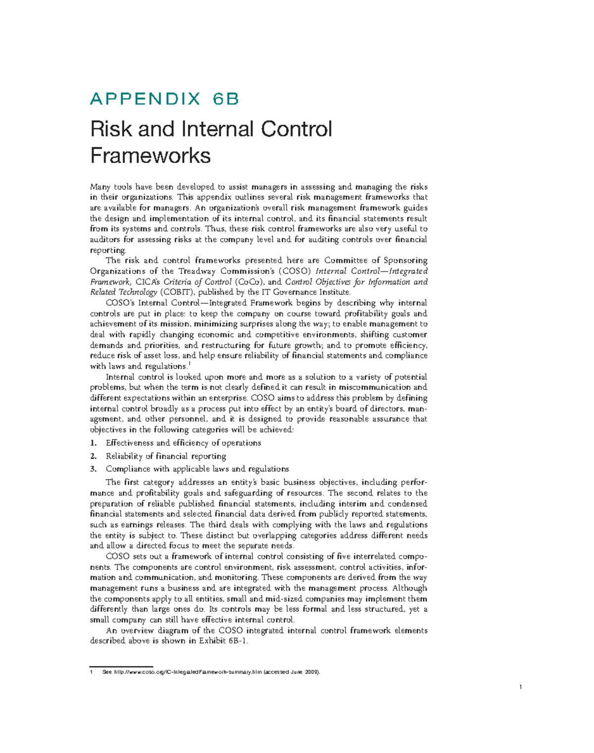 IC Frameworks Summary: Risk & Internal Control Frameworks (APPENDIX 6B ...