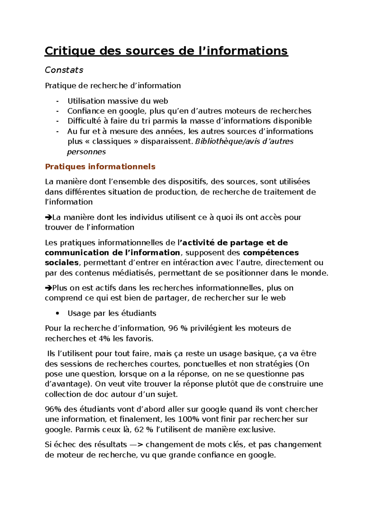 Critique des sources d'information - Synthèse de recherche - Studocu