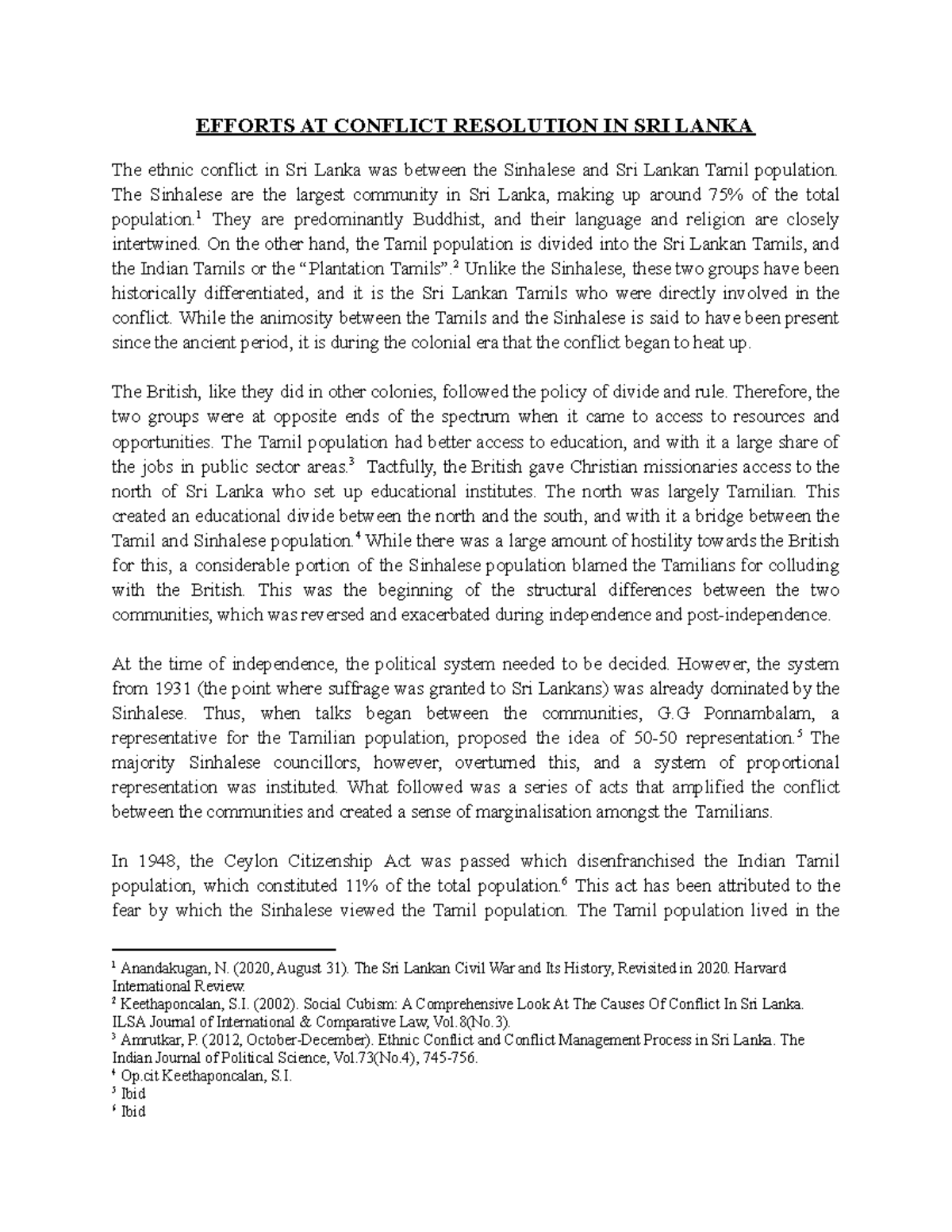 Efforts at Conflict Resolution in Sri Lanka: Historical Overview and ...