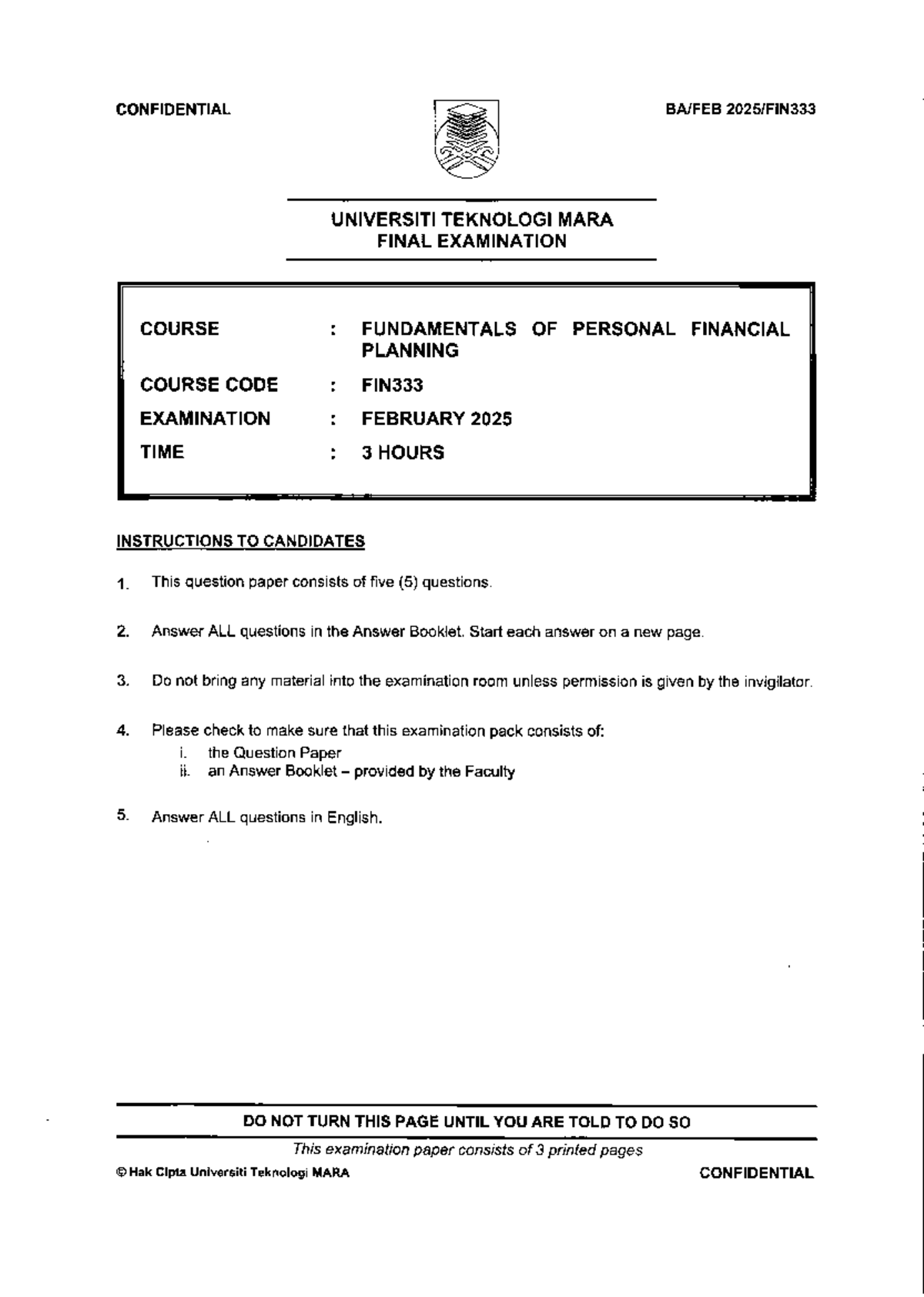 FIN333 Final Exam: Fundamentals of Personal Financial Planning - Studocu
