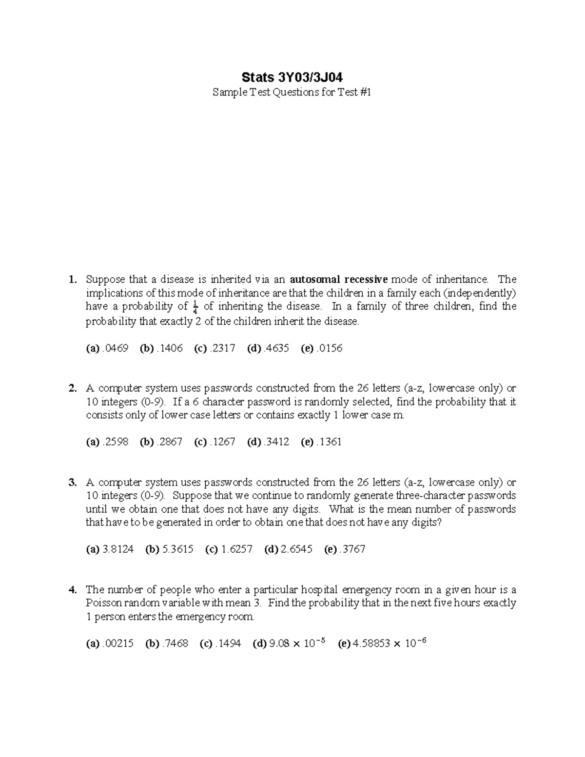 Test 1 Sample Questions for Stats Course - Studocu