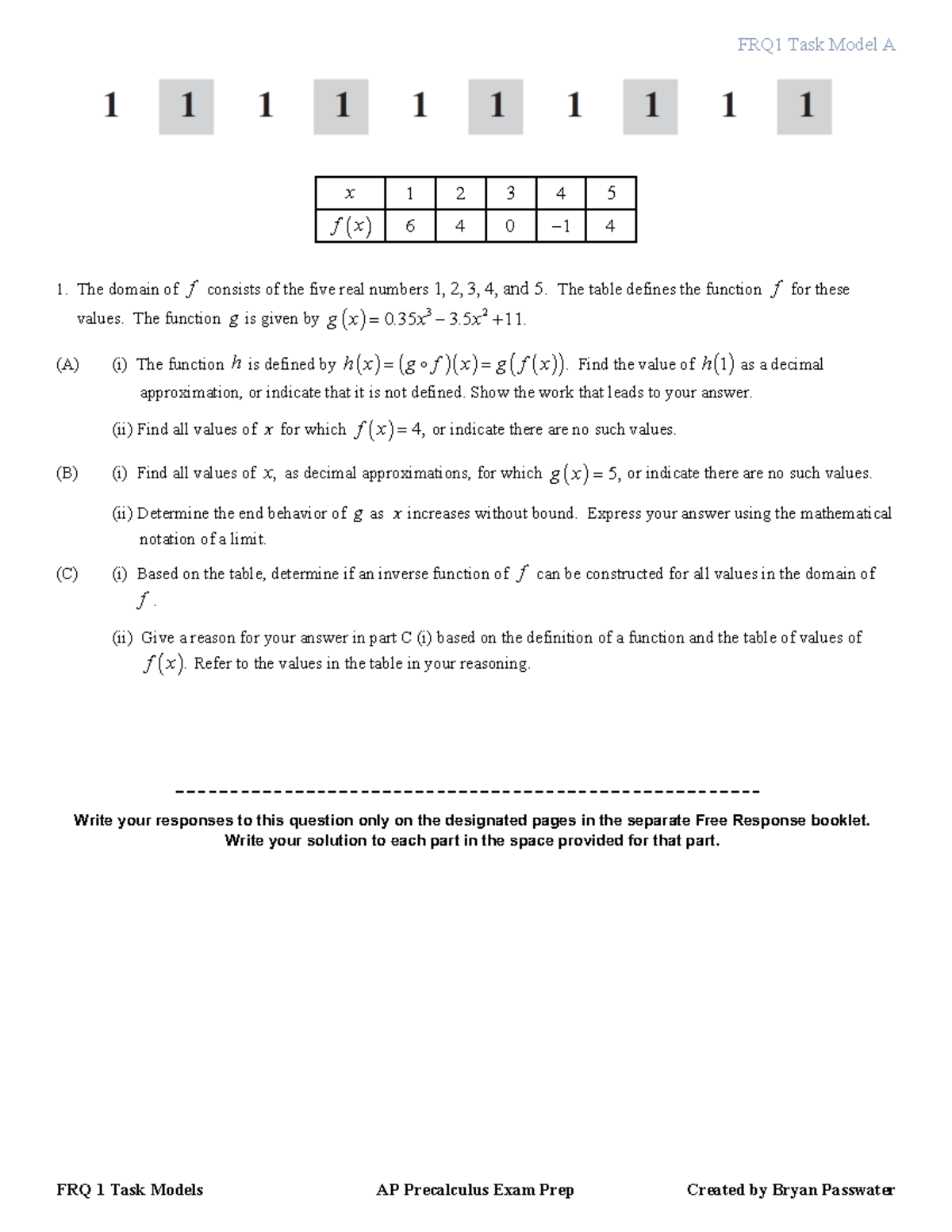 AP Precalculus Final Exam FRQ1 Task Models A-H Review - Studocu