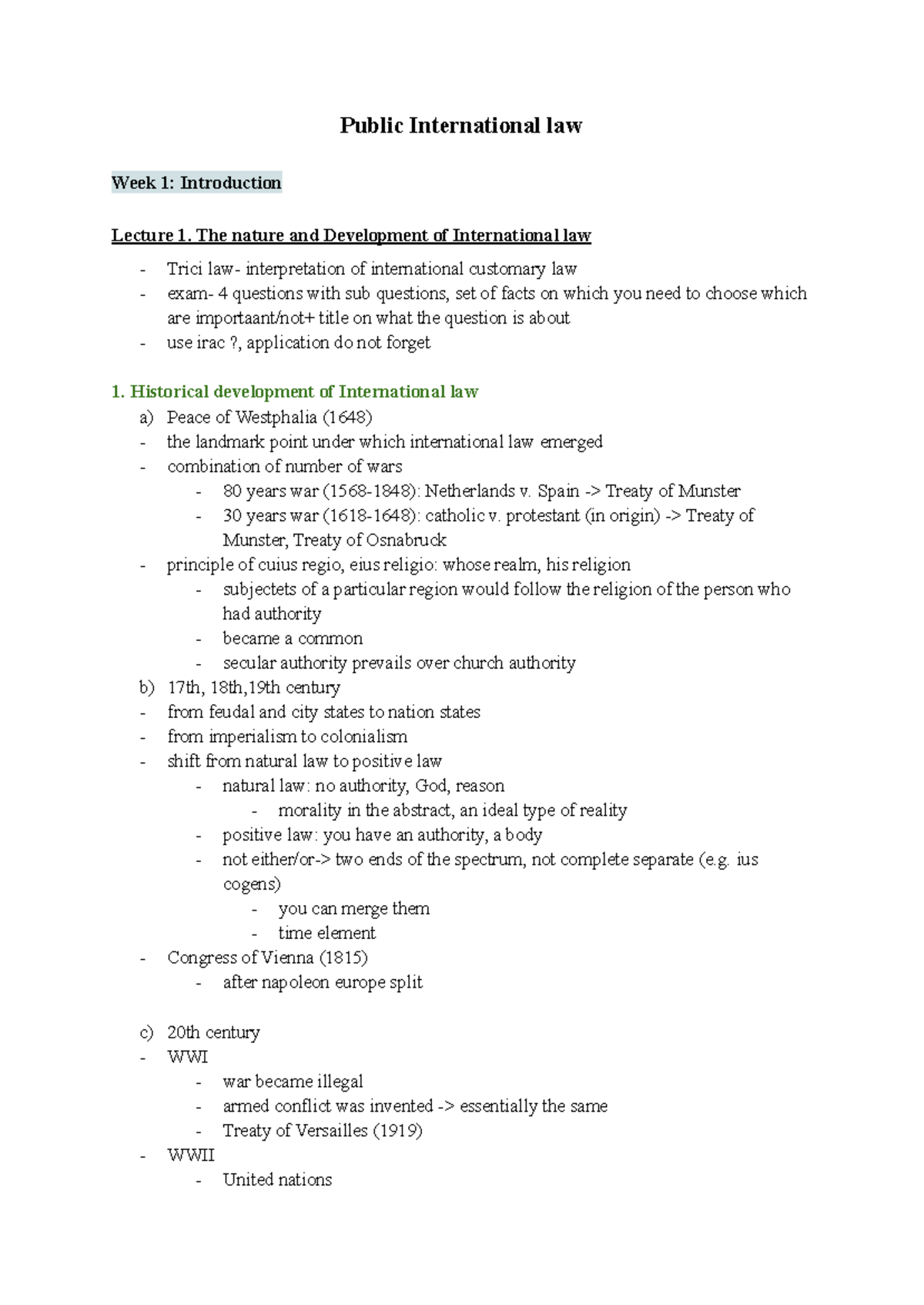 PIL 101: Week 1 Lecture Notes on International Law Development and ...