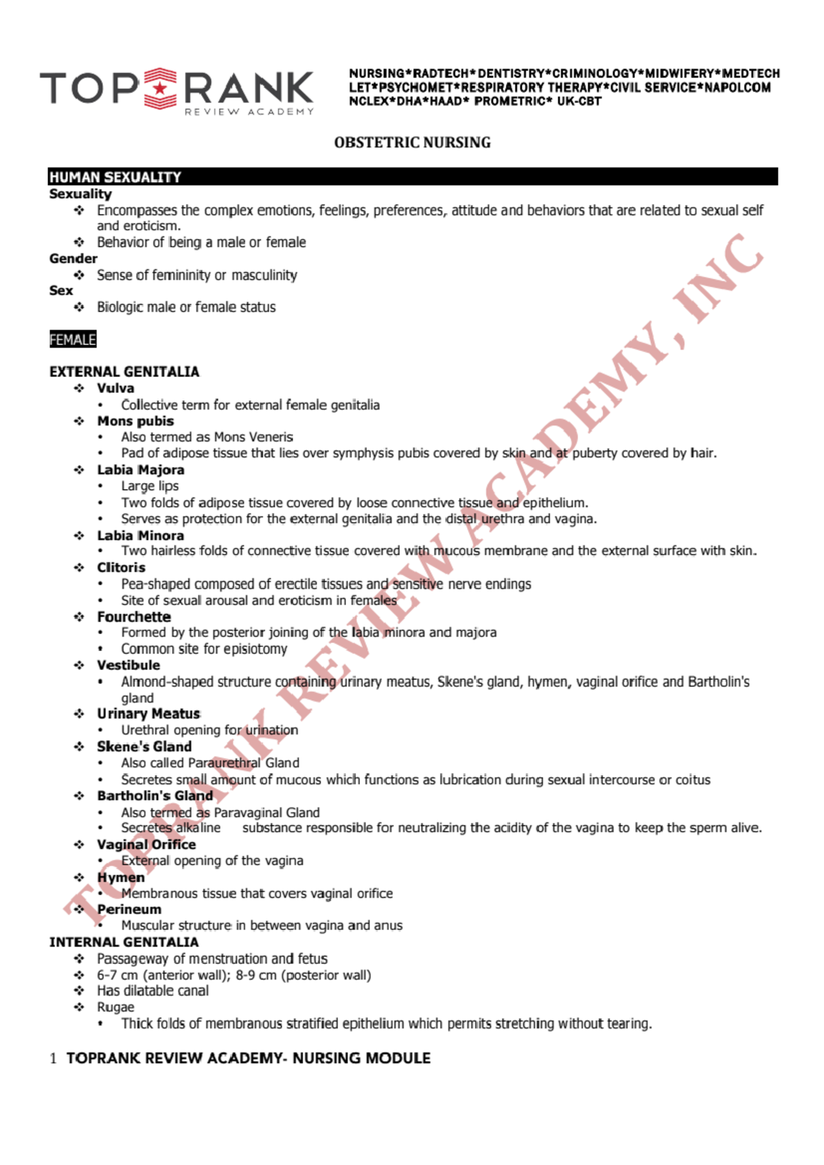 TOP RANK CIVIL NAPOLCOM REVIEW ACADEMY OBSTETRIC NURSING LECTURE NOTES ...