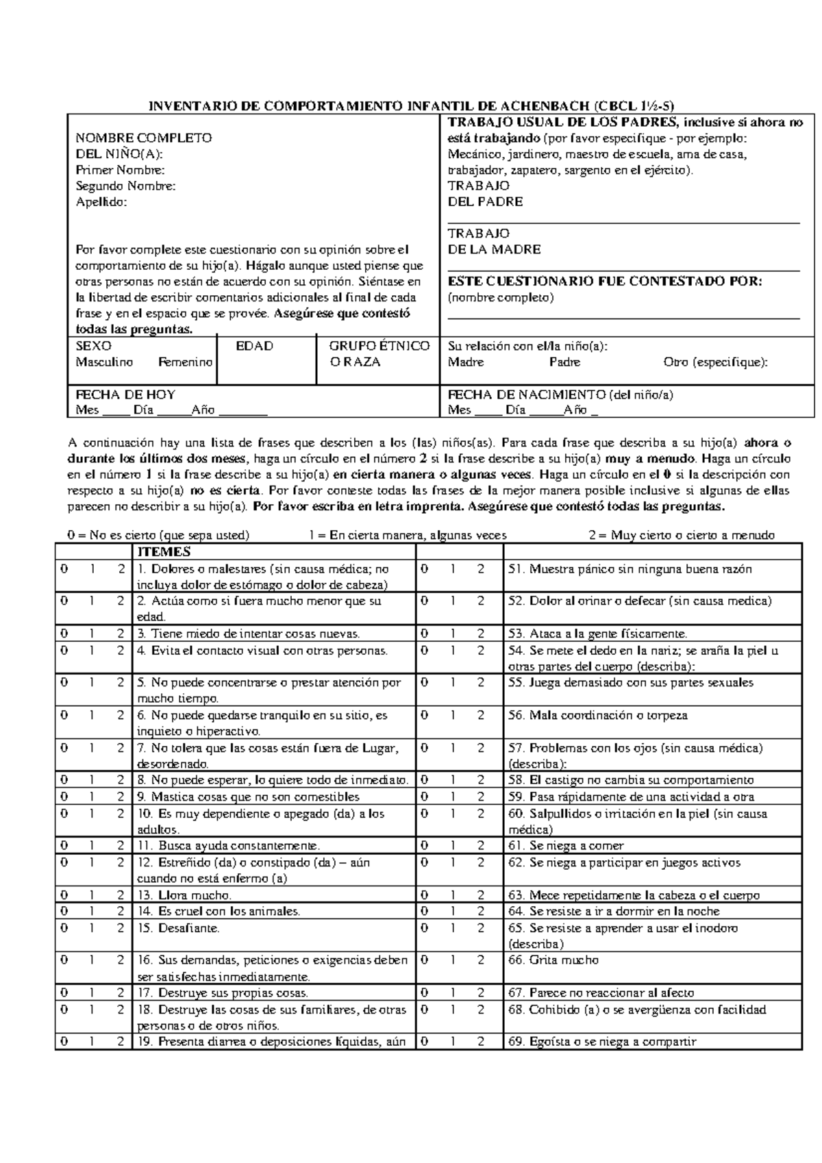 Inventario de Comportamiento Infantil CBCL 410578374 - Document Preview