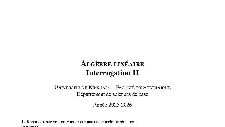 Mth1102 Intra 2 - Algèbre linéaire Interrogation II - Studocu