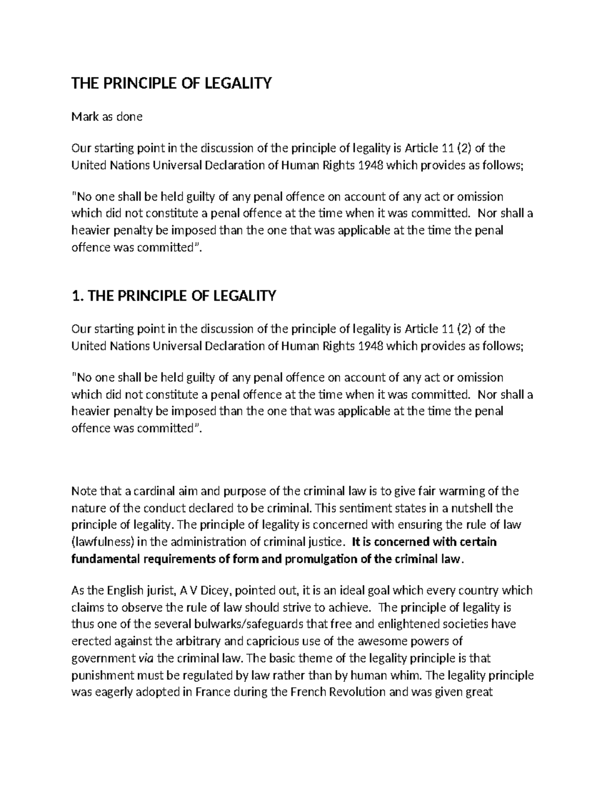 Principle of Legality in Criminal Law: An Analytical Overview - Studocu