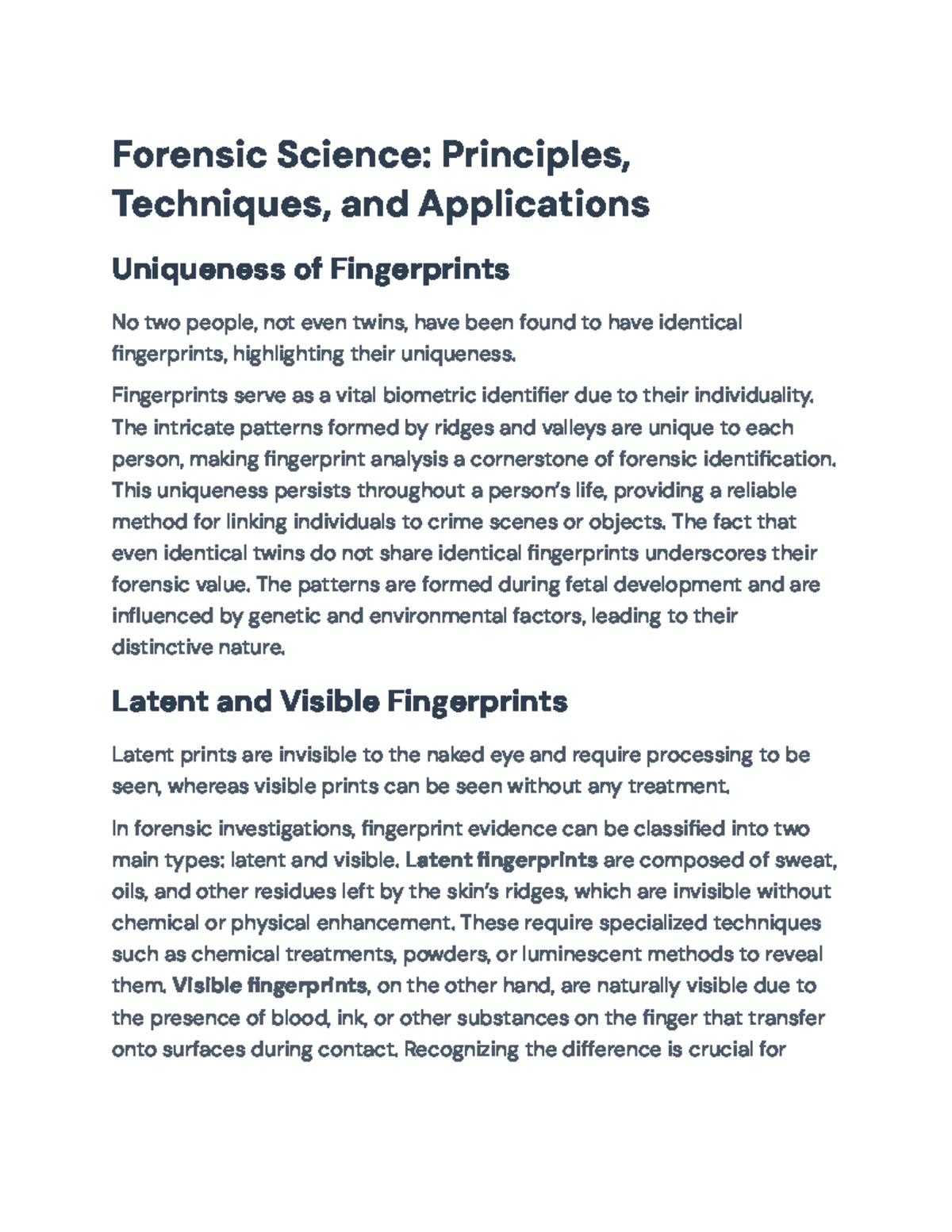 Forensic Science: Principles & Techniques in Fingerprint Analysis (FS ...