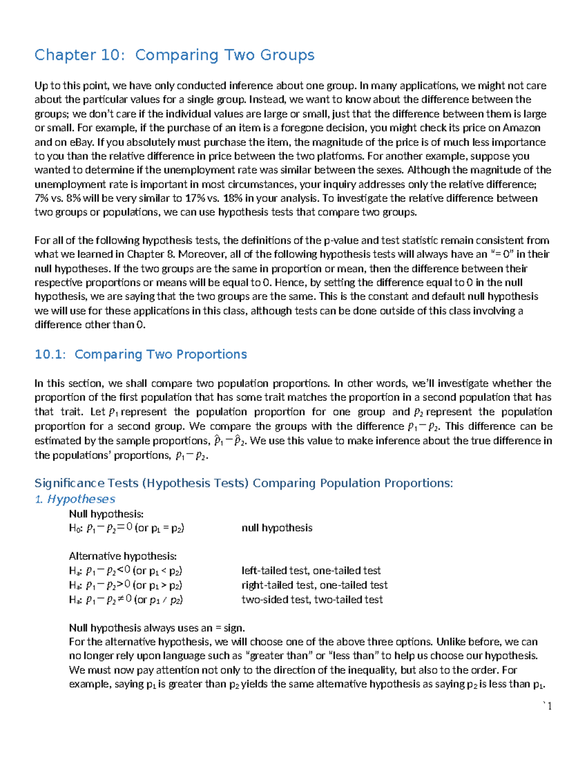 Chapter 10: Comparing Two Groups - F20 Analysis and Hypothesis Testing ...
