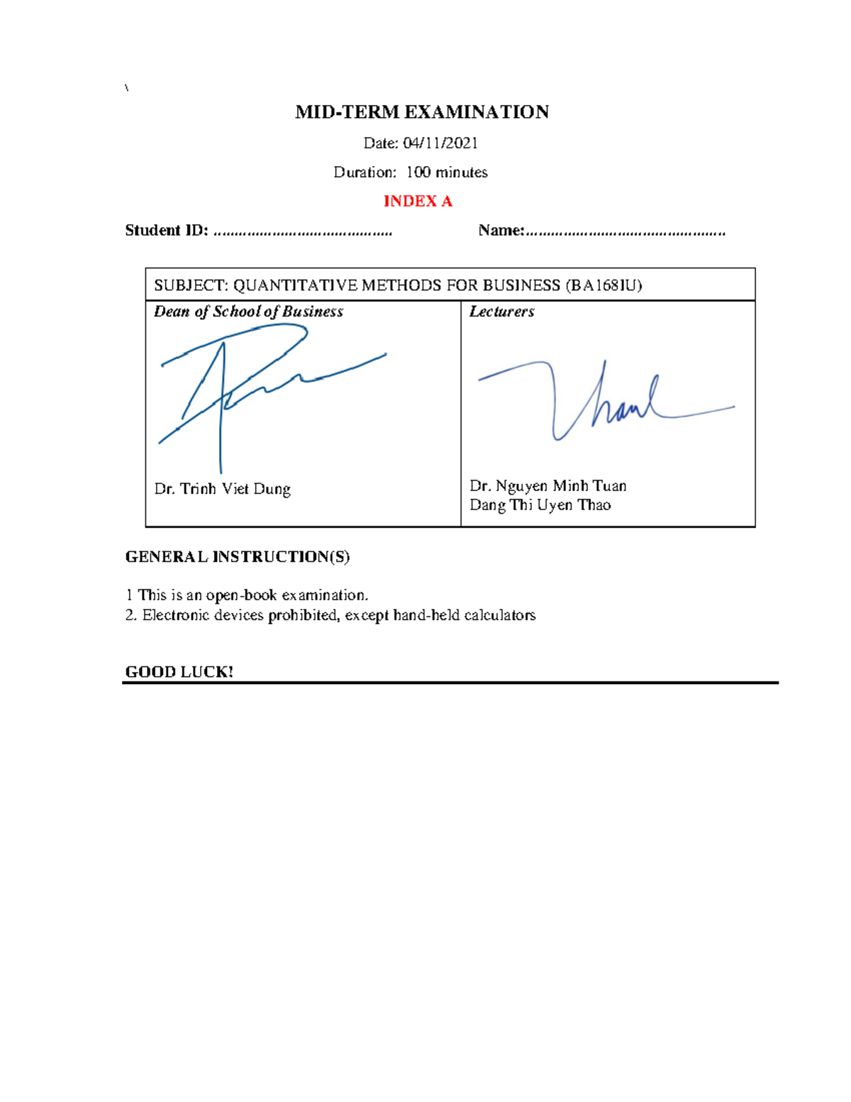 QM Midterm Exam (BA168IU) - Quantitative Methods for Business - Studocu