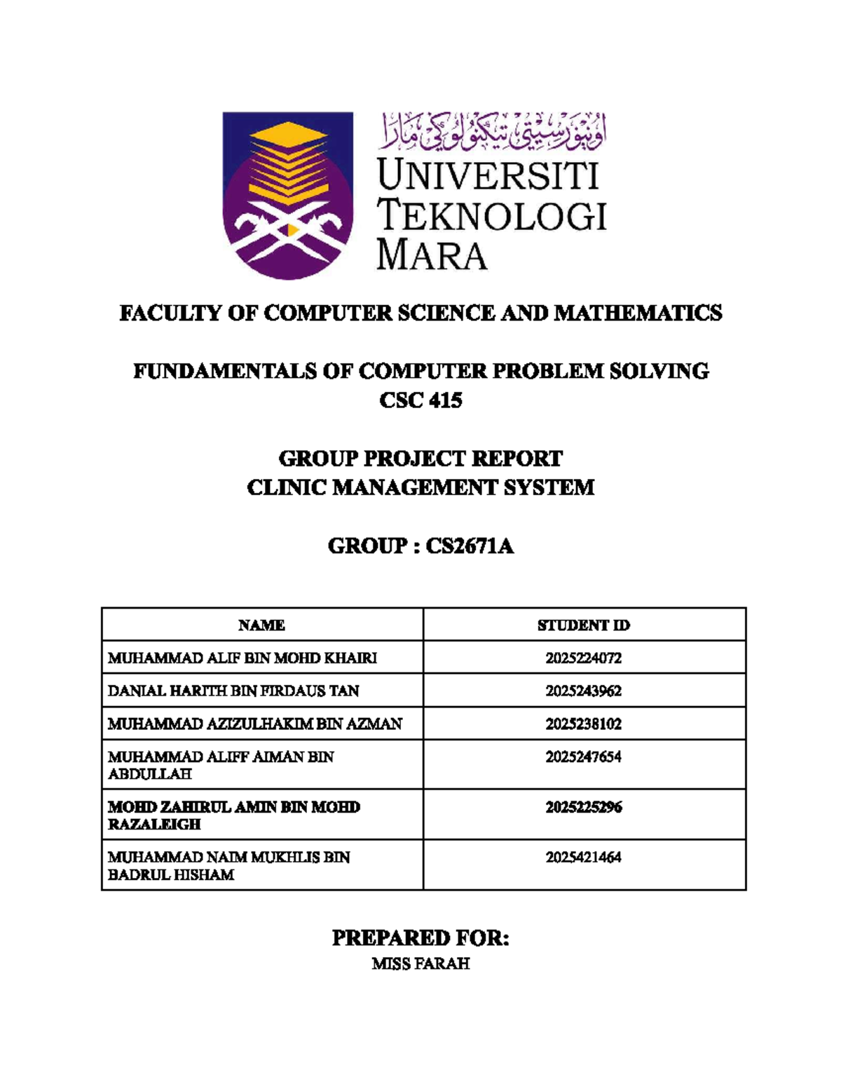 CSC 415 Group Project Report: Clinic Management System - Studocu
