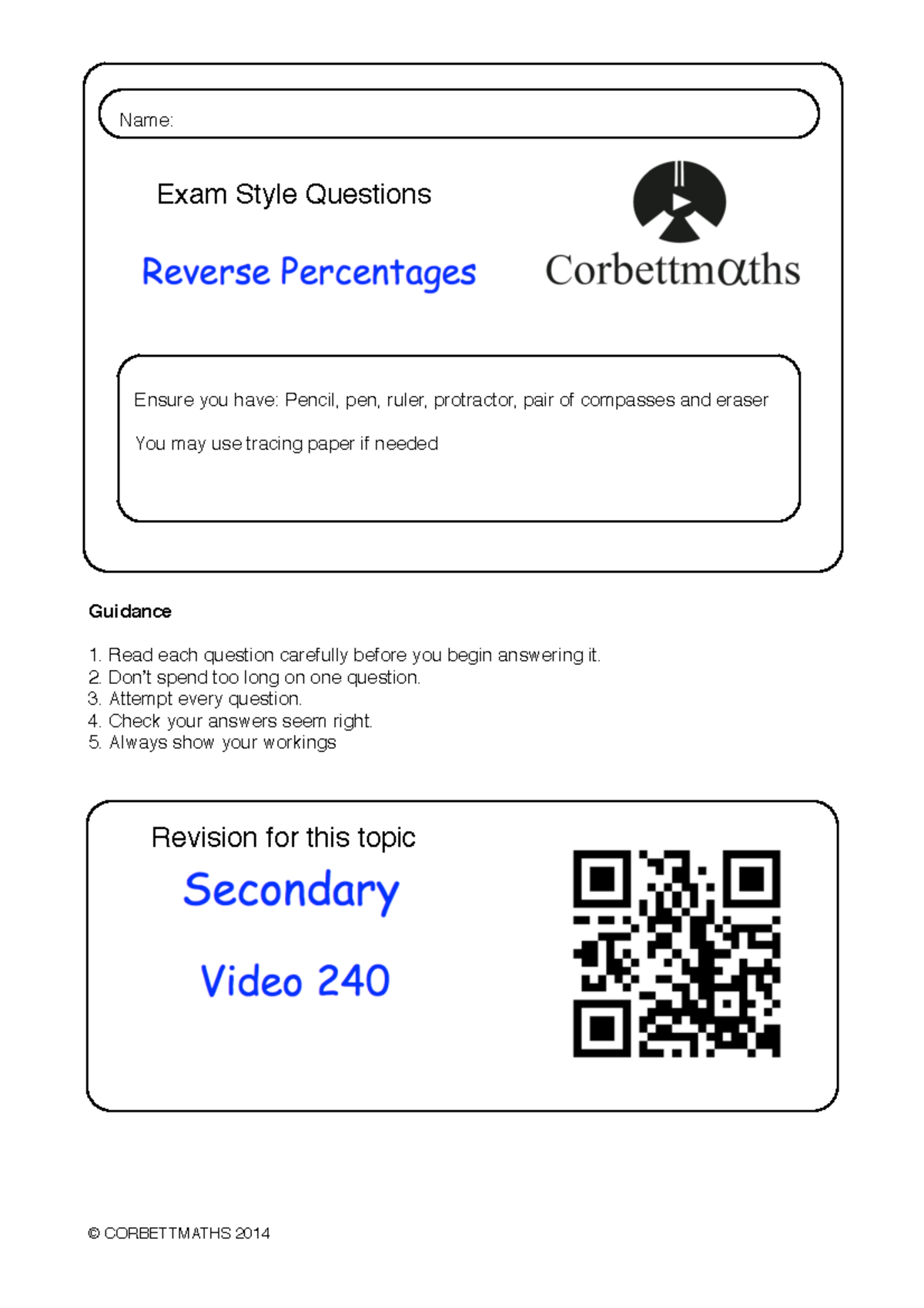 Reverse Percentages Exam Style Questions - Math Revision Guide - Studocu