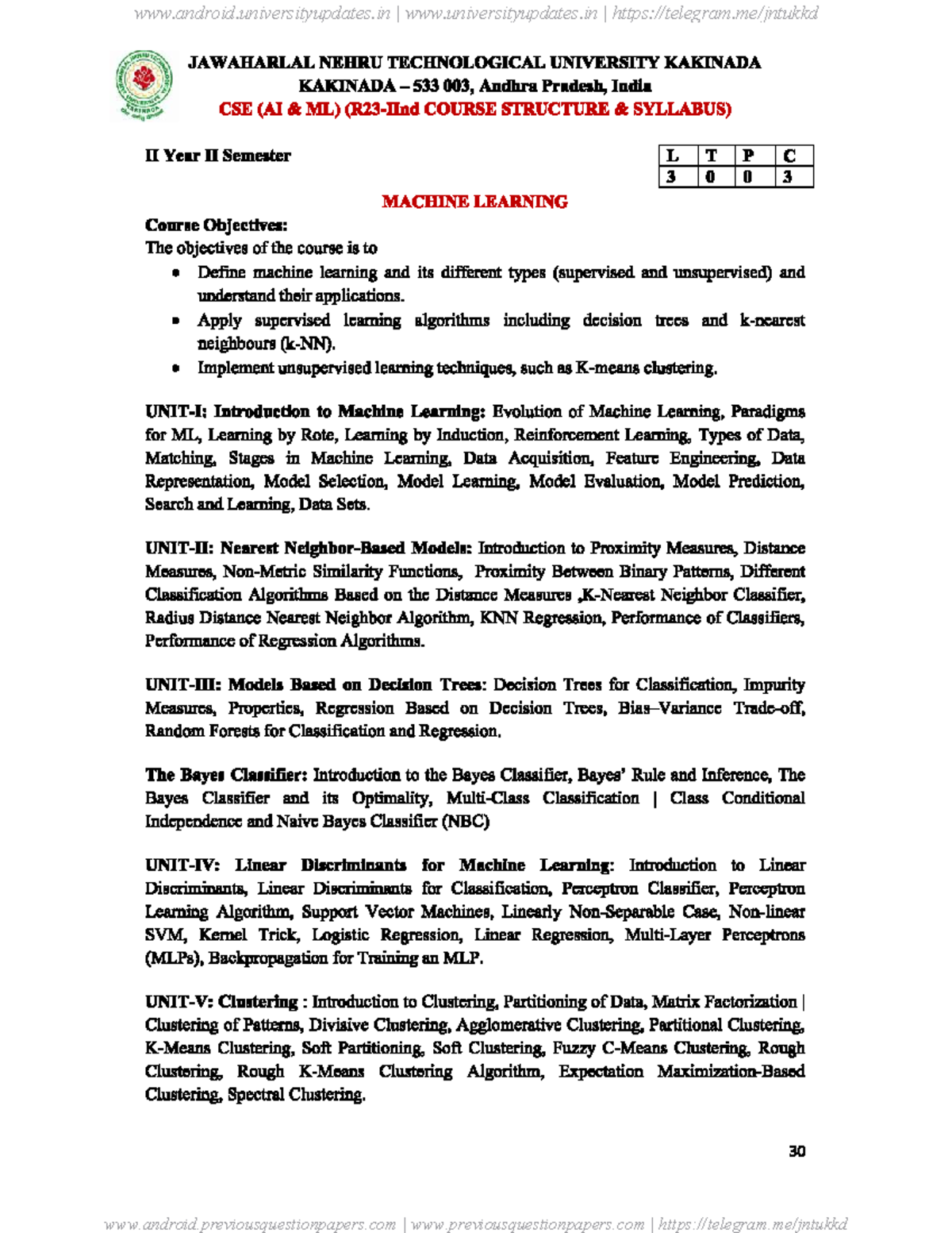 CSE II Year II Sem ML 3003 Course Structure & Syllabus - Studocu