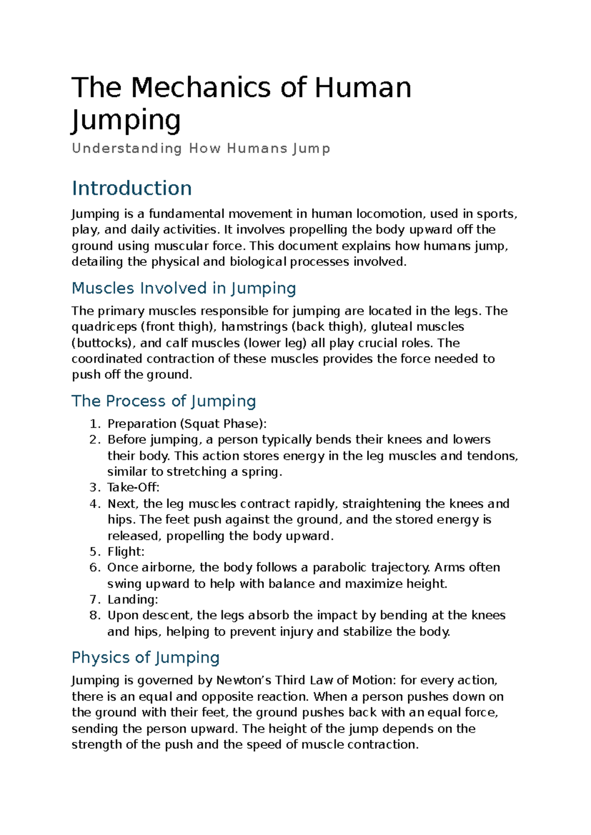 N45 - Mechanics of Human Jumping: Understanding the Process - Studocu