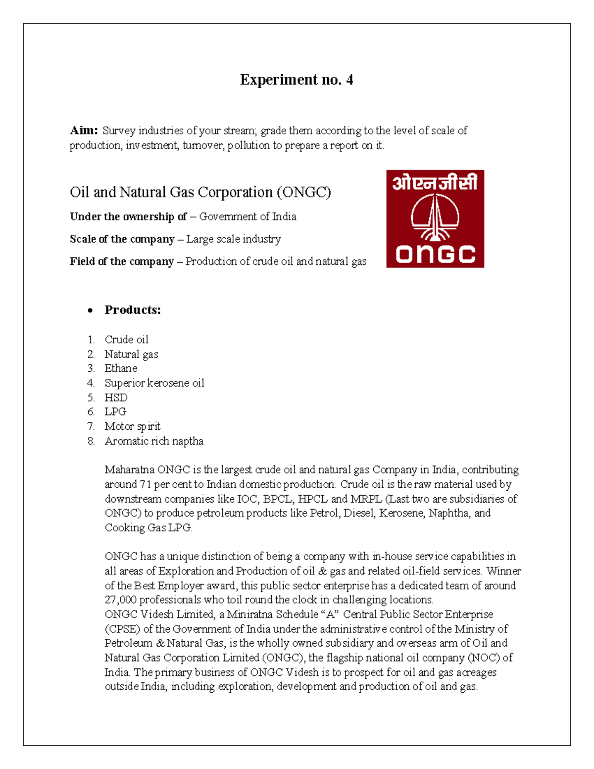 EDE Practical 4 ME6I - Experiment no. 4 Aim: Survey industries of your ...