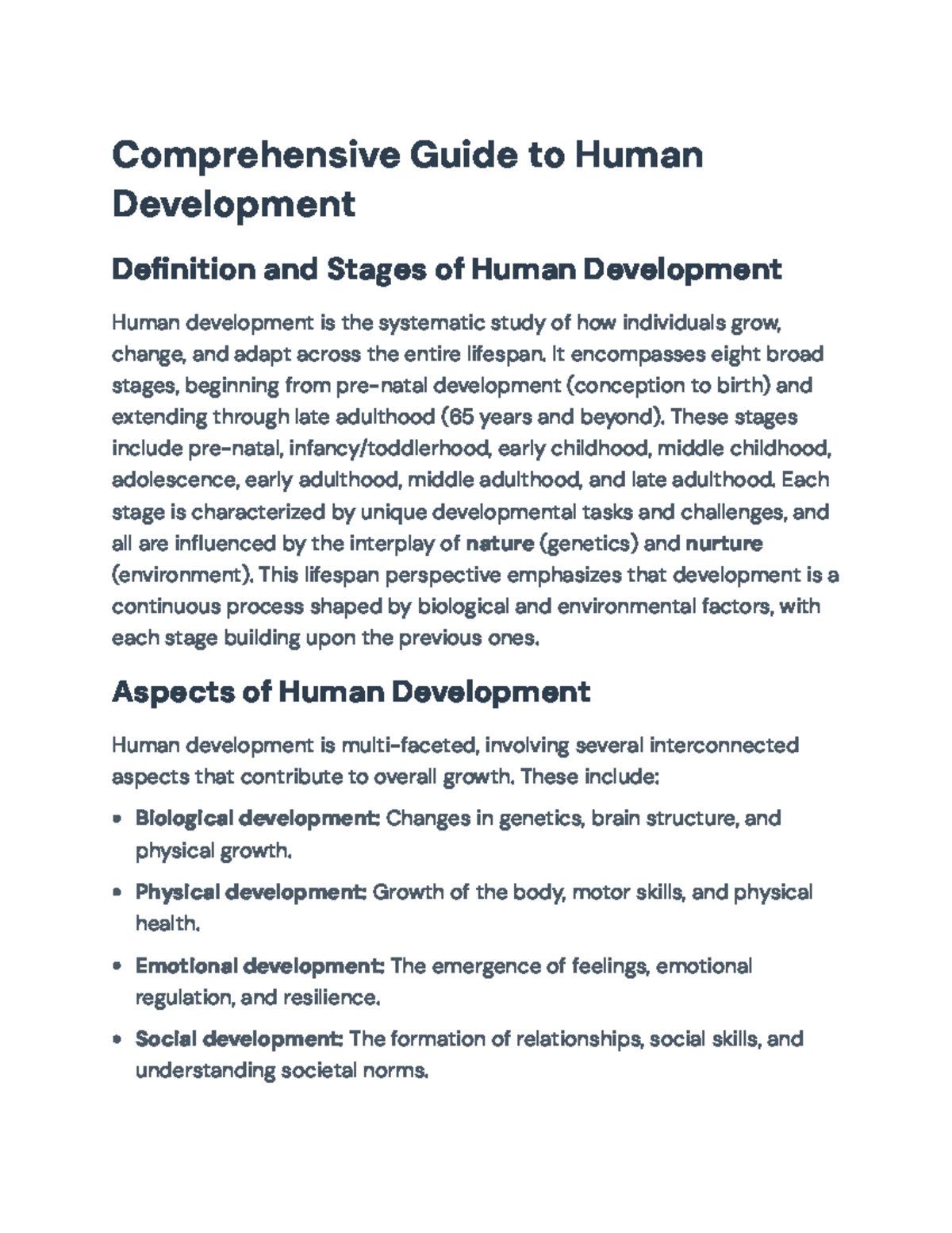 Comprehensive Guide to Human Development: Stages and Key Insights - Studocu