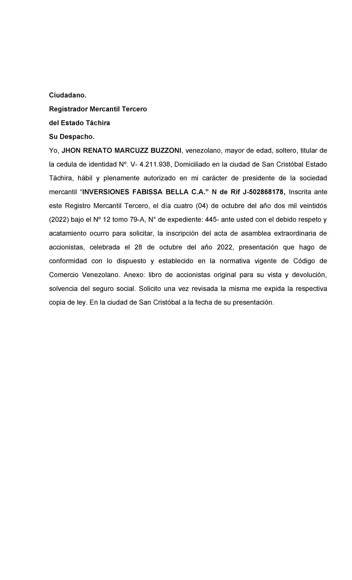 Acta de Asamblea Extraordinaria para Venta de Acciones - Táchira - Document Preview
