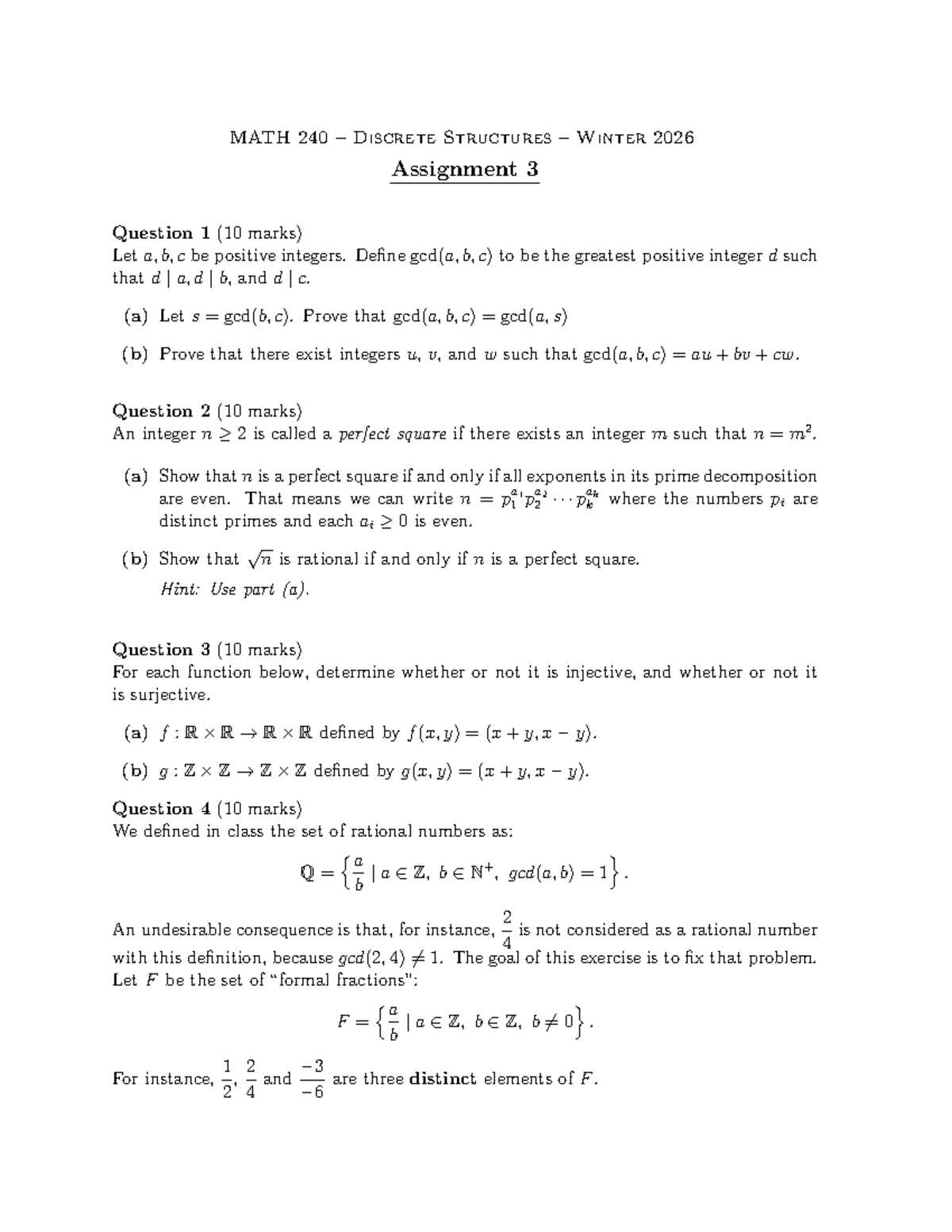 MATH 240 Discrete Structures Winter 2026 Assignment 3 Solutions - Studocu