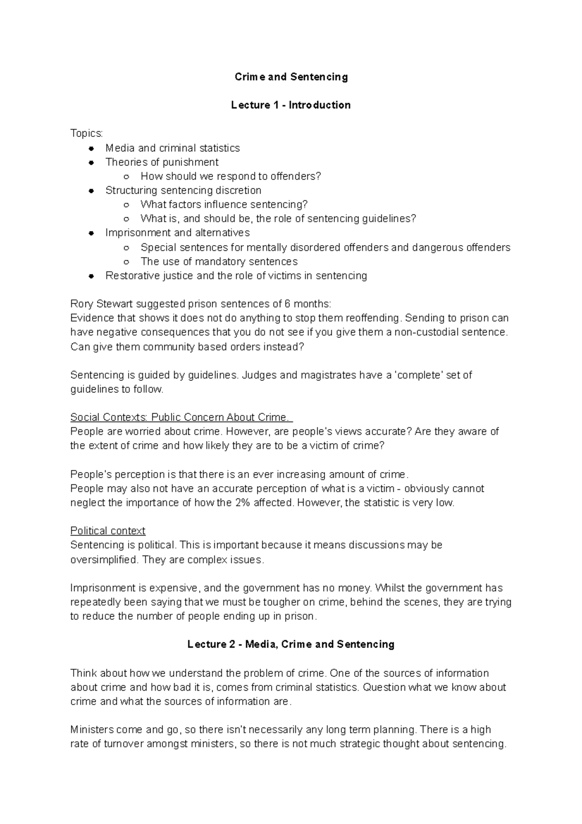 Crime and Sentencing Lecture Notes (CRIM 101) - Studocu