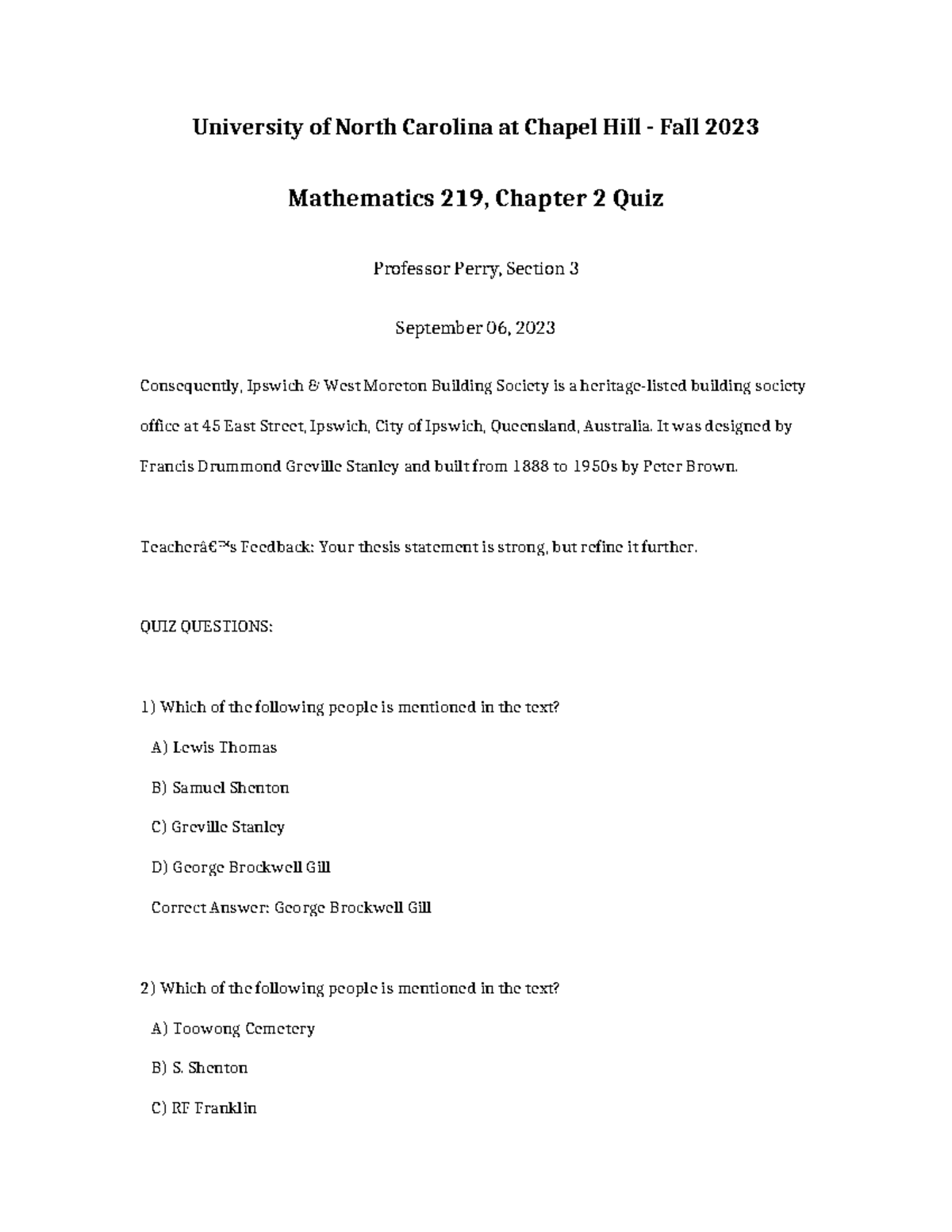 Mathematics 219 Ch. 2 Quiz - Fall 2023 at UNC Chapel Hill - Studocu